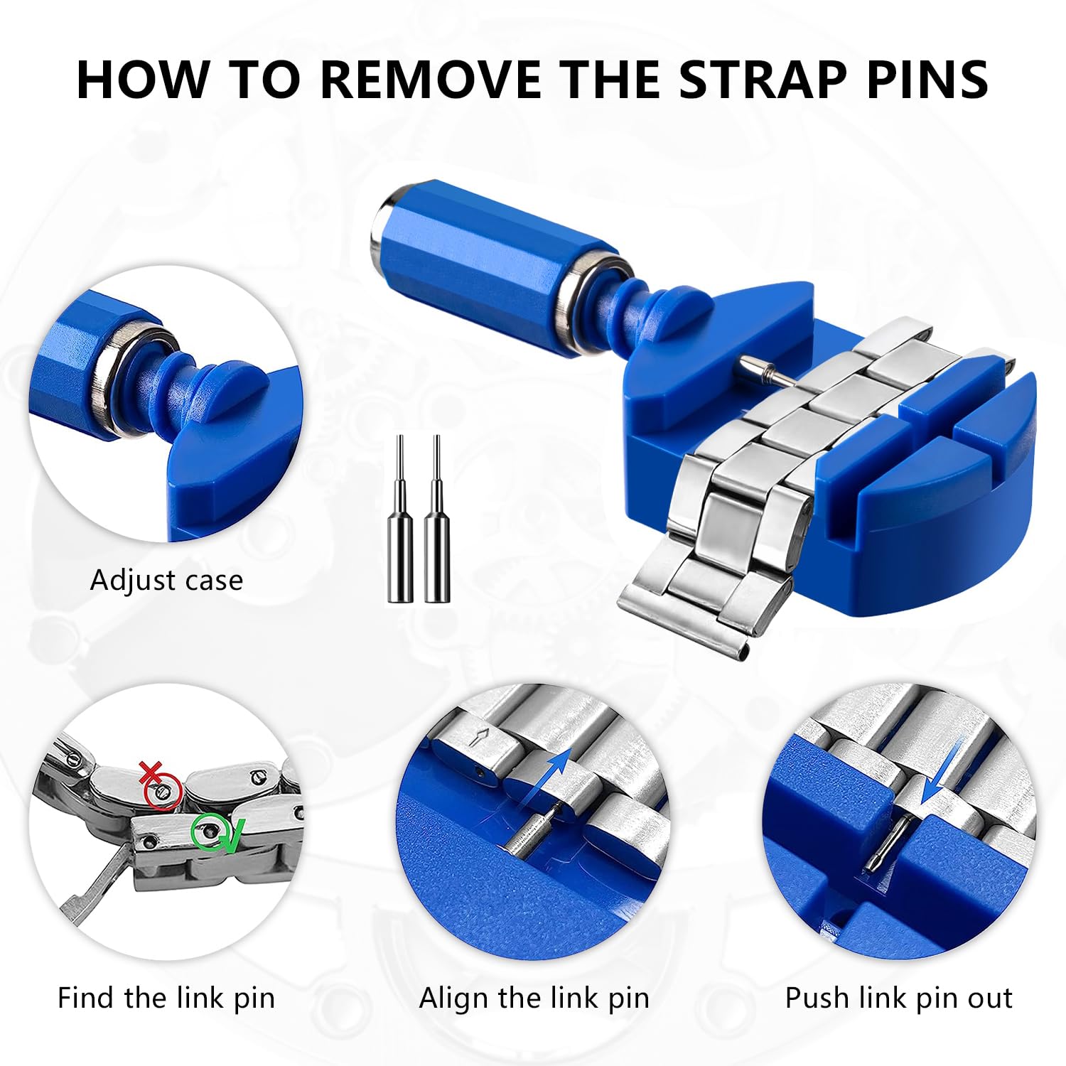 Kit Per Riparazione Orologi - Strumento Rimozione Maglie Con Martello E Perni - Foto 8