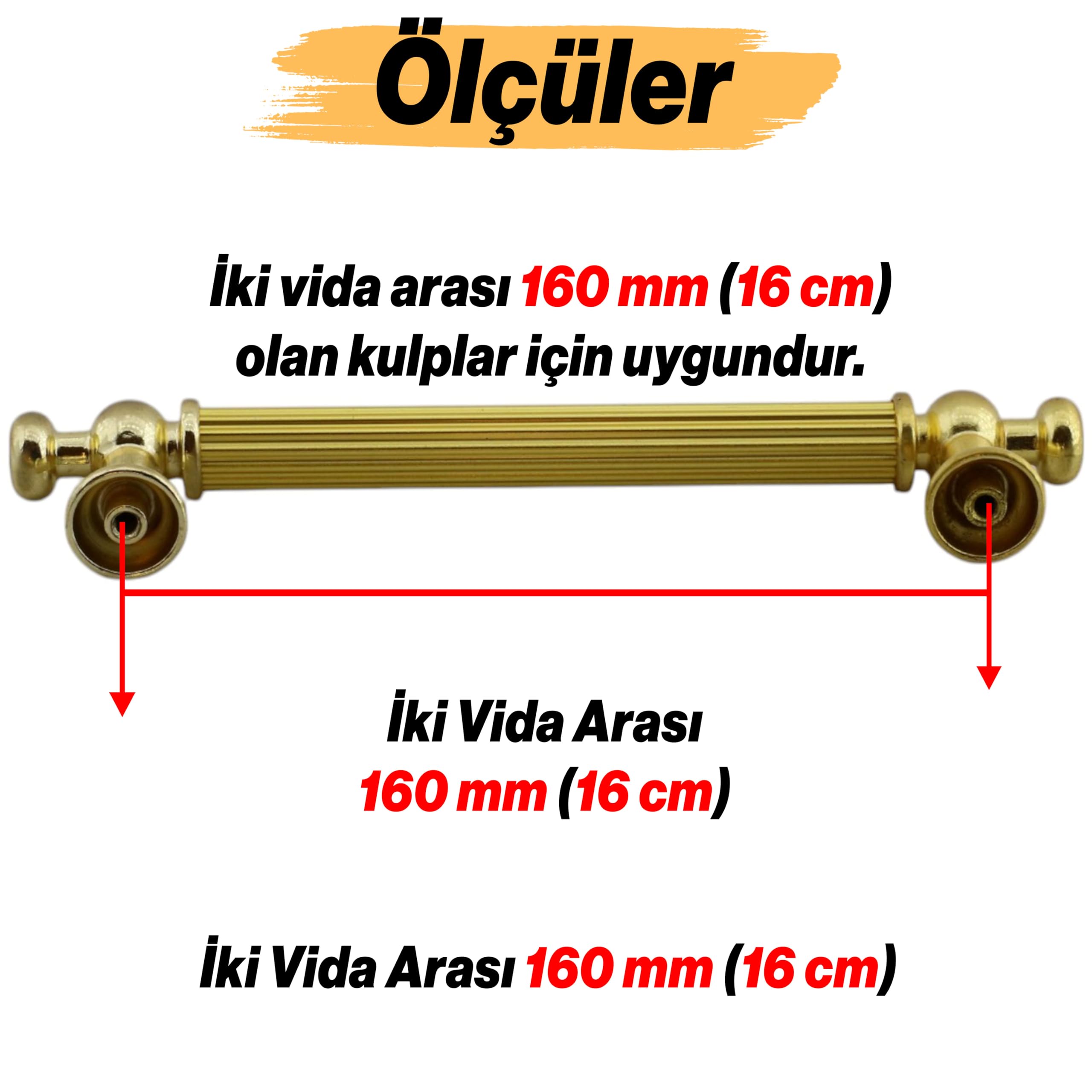 Selçuklu (160 mm - 16 cm) Gold Metal Mobilya Mutfak Çekmece Dolap Dolabı Kulbu Kulpu Kulpları