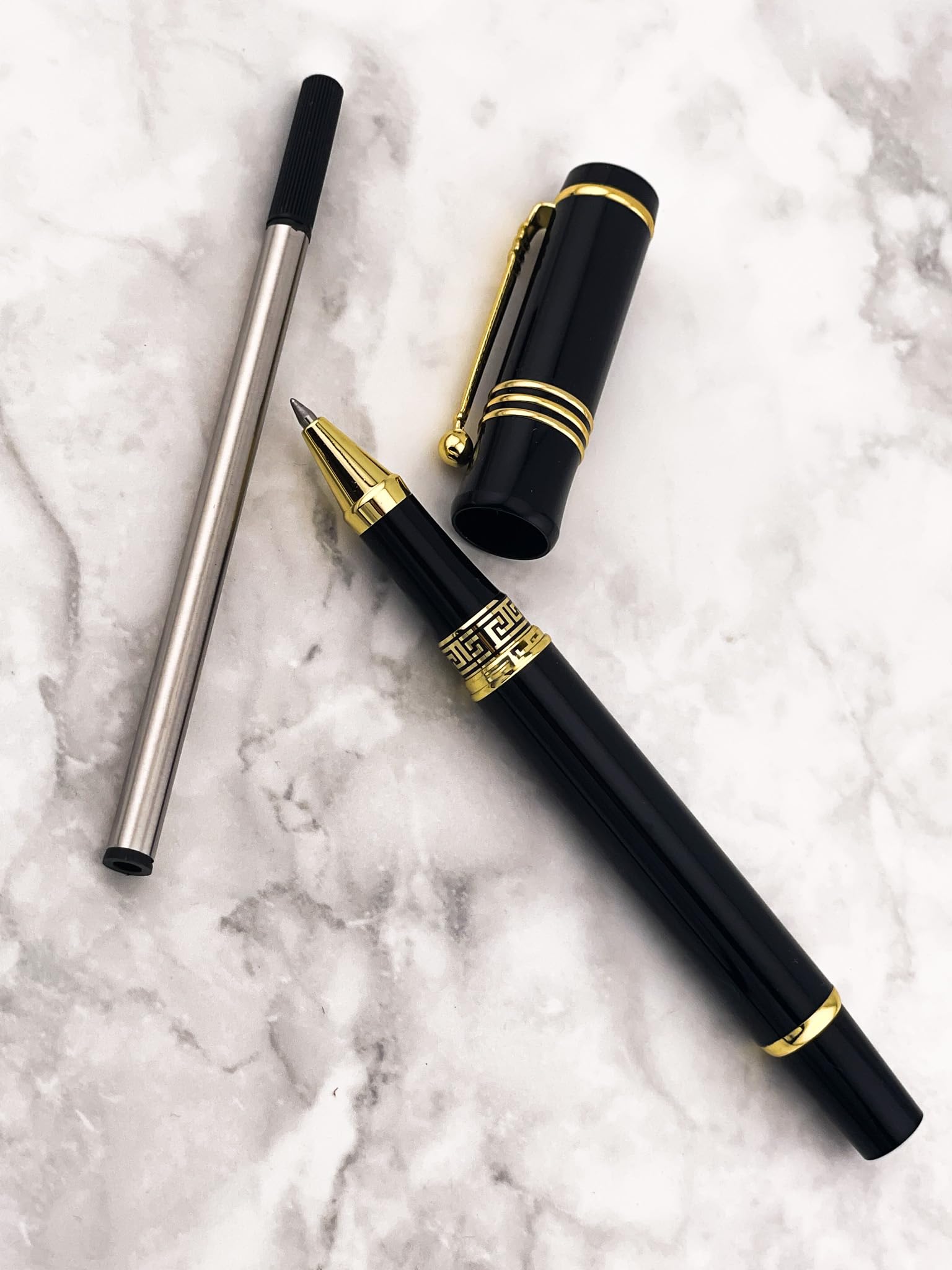 Handmade in Greece 18k Yellow Gold over Silver Ball Point Pen Luxurious Key Design Roller Ball Pens Extra Refill Pens gift for Anniversary Christmas Birthday Meander Symbolic INTELLIGENCE Pen gifts
