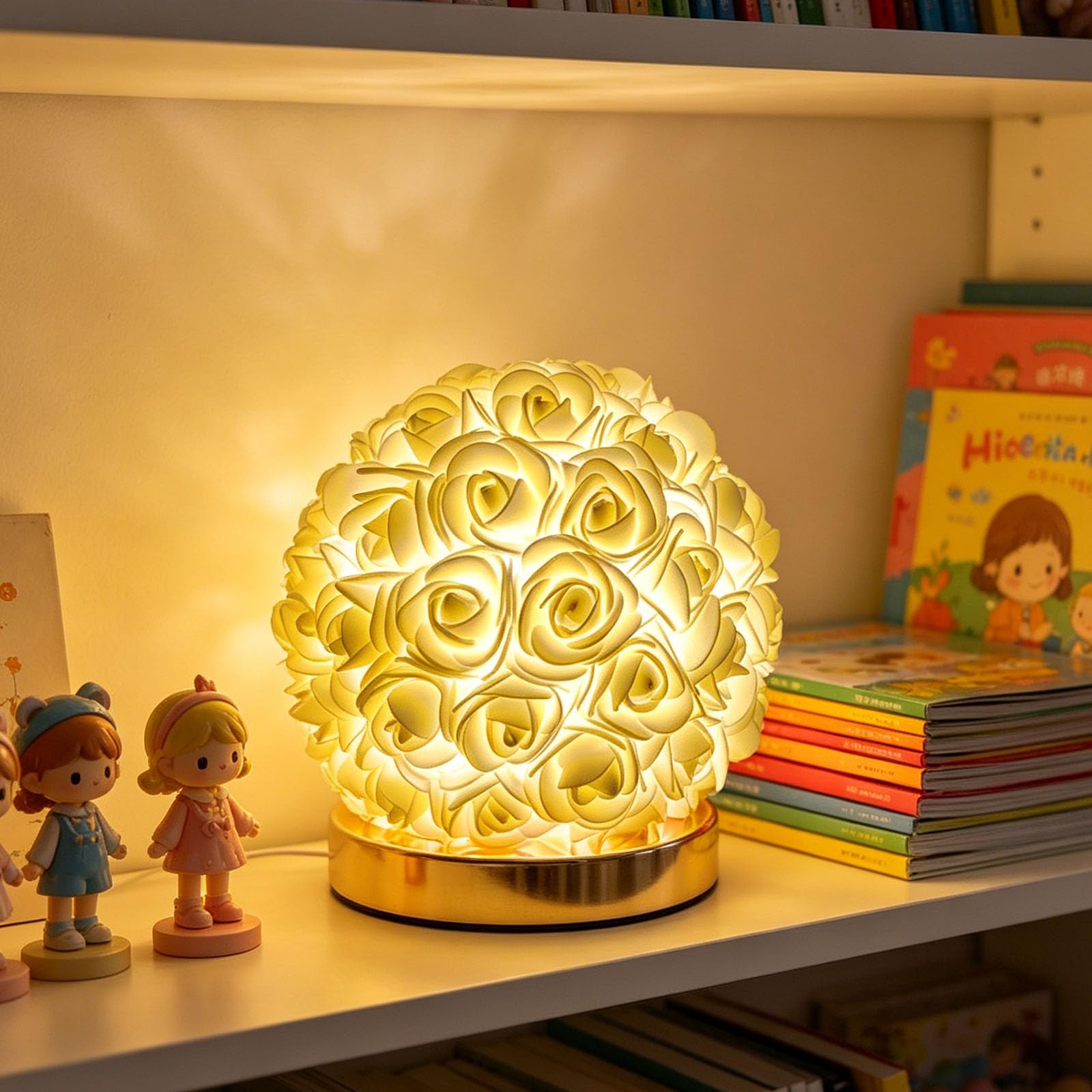 Mini lámpara de globo de rosa blanca, bonita luz nocturna decorativa alimentada por USB para guardería, escritorio, hoteles, casas de familia, centros de belleza