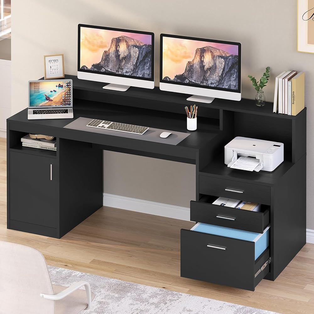 $37/mo - Finance YOMILUVE Computer Desk with 3 Drawer & Storage Shelves ...