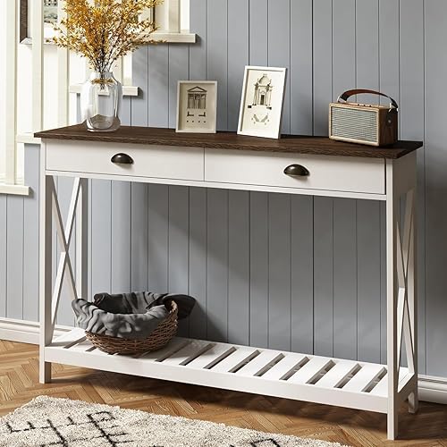 Miniatura 13 de ChooChoo Mesa consola de granja de 47 pulgadas con cajón para entrada, mesa de entrada larga estrecha con estante para sala de estar, mesa de sofá