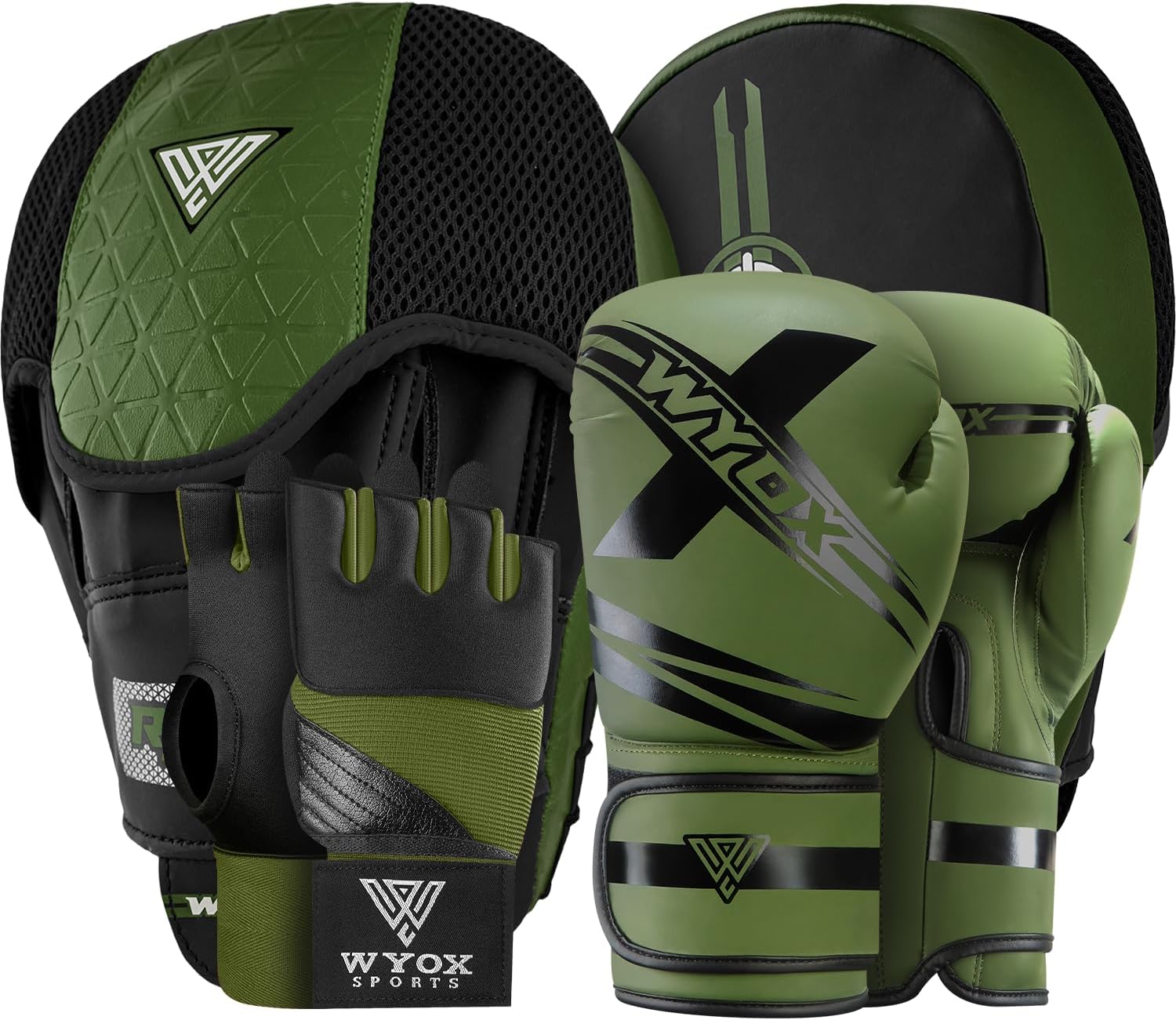 WYOX Adult Boxing Training Set – Boxing Gloves with Focus Pads & Gel Hand Wraps Inner Gloves – Punching Bag, Sparring, MMA, Muay Thai & Kickboxing Gear for Men & Women