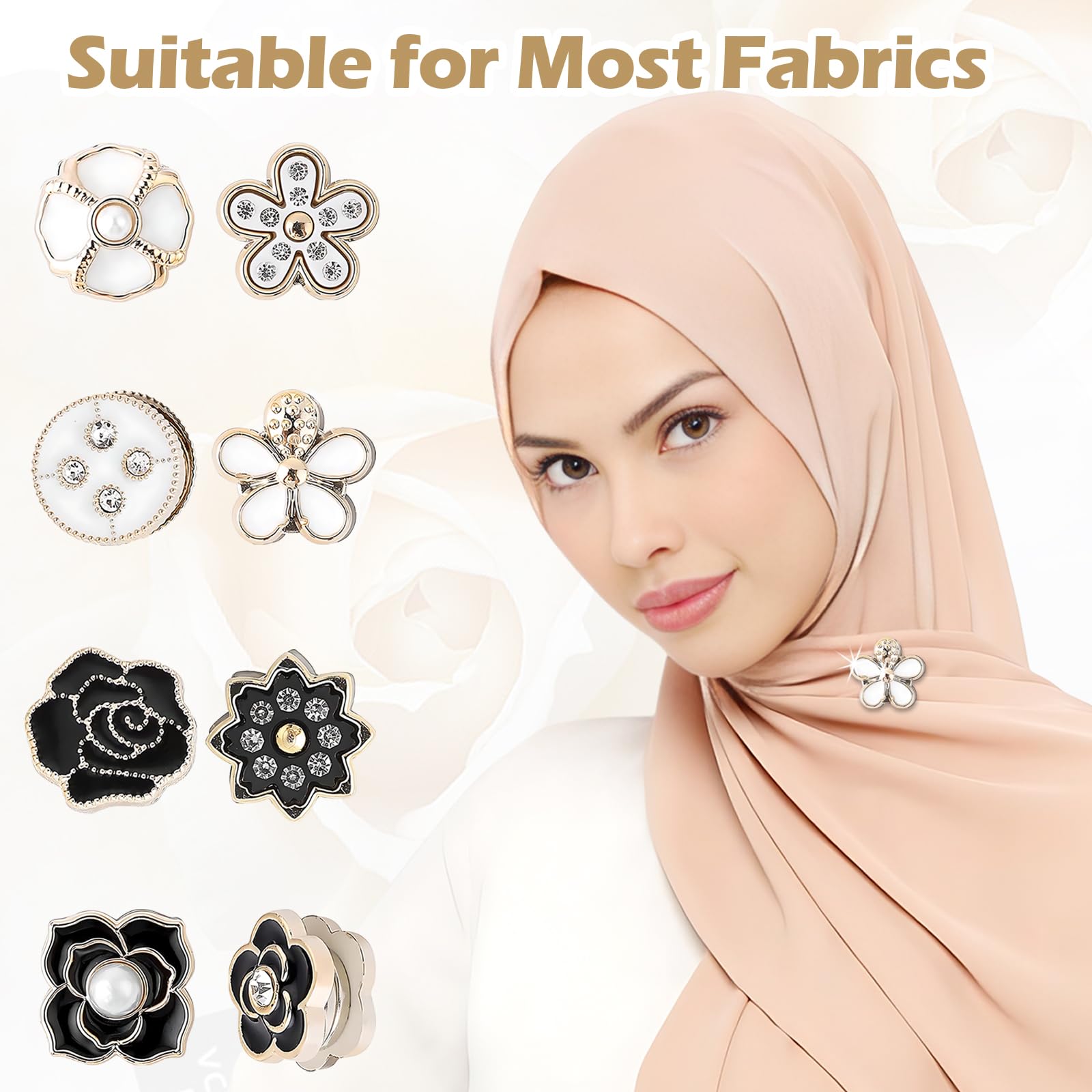 8 Pièces Épingles Hijab Magnétique, Aimant Hijab Multi-Usages Colorés Fermoir Magnétique Pour Foulard Broche Sans Épingle Boutons D'Épingles Hijab Pour Femmes Vêtements Robes (Mat