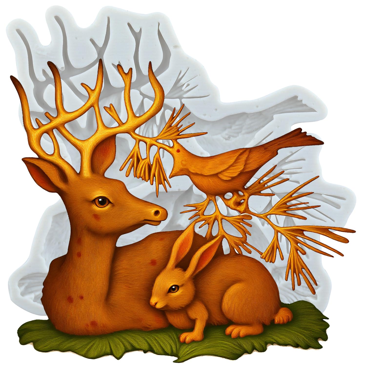Sijiangmold Christmas Deer Silicone Moulds Elk Fondant Mould Bird Squirrel Pine Branch Mould for Cake Decoration Chocolate Cupcake Topper Candy Polymer Clay Gum Paste