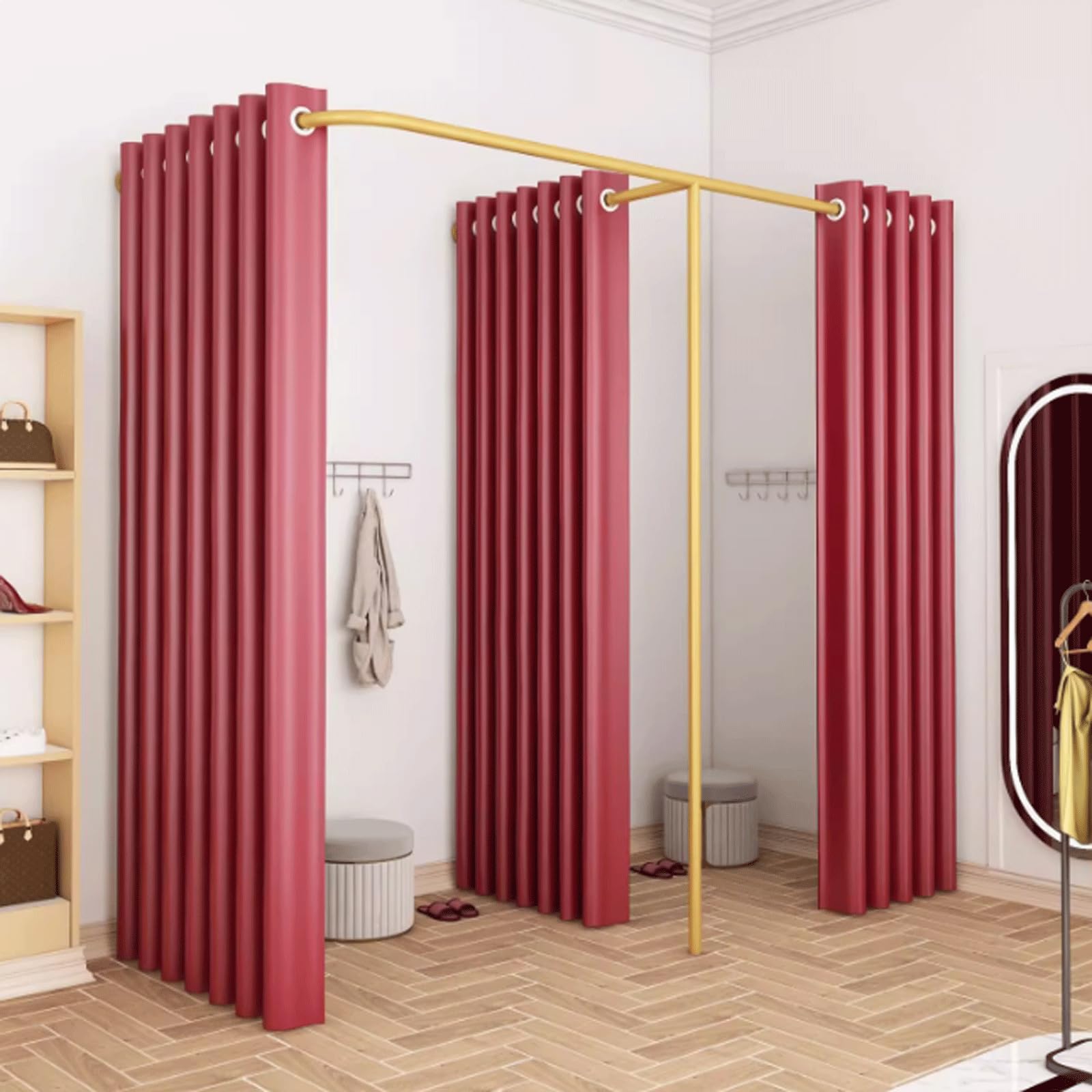 Cloison de cabine d'essayage double pour magasin de vêtements avec rideaux occultants en F