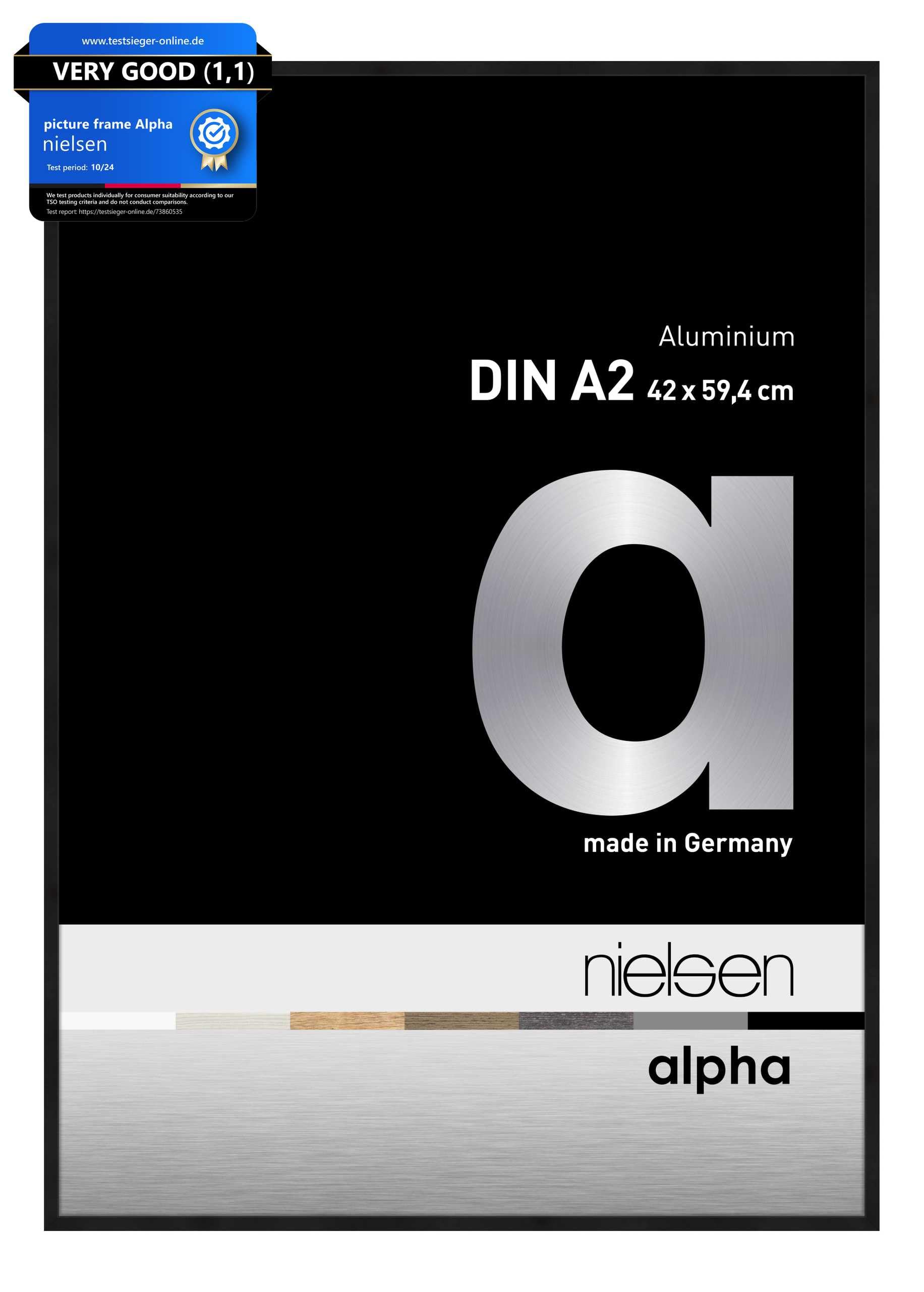 Nielsen  Alpha Aluminium Picture Frame With Glass Front - Jet Black Matt - A2
