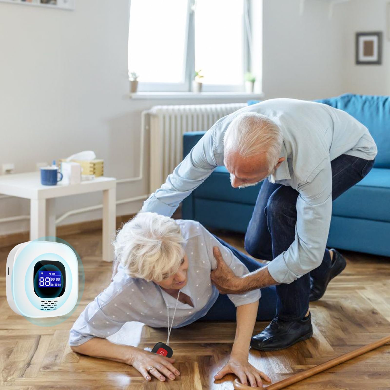 Bouton d'appel d'urgence pour personnes âgées, WiFi Tuya Smart Seniors Bouton d'urgence Système d'alerte, Bracelet SOS pour patients et handicapés (1 récepteur + bracelet d'appel d'urgence + 2
