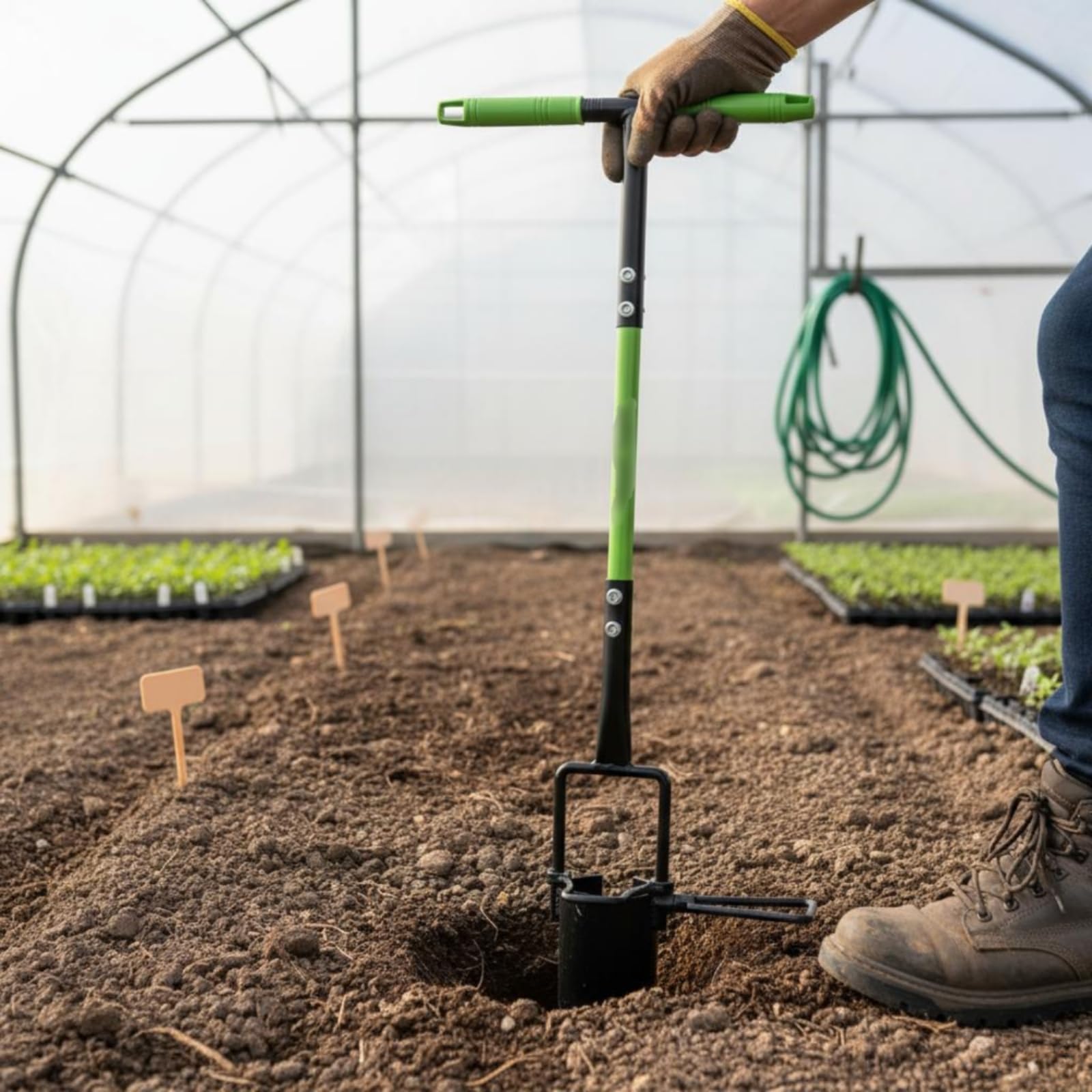 Outil Repiquage à Marchepied Poignée en T Plantoir à Pédale Acier Découpeur Sol Cylindrique