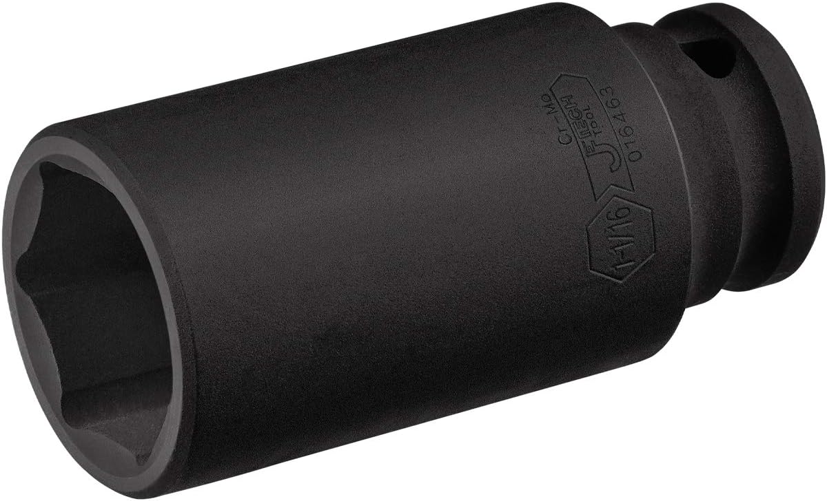 JETECH 1/2 Inch Drive 1-1/16 Inch Deep Impact Socket, SAE Extra-Long Impact Socket, Heat Treated Cr-Mo Alloy Steel, 6-Point Design