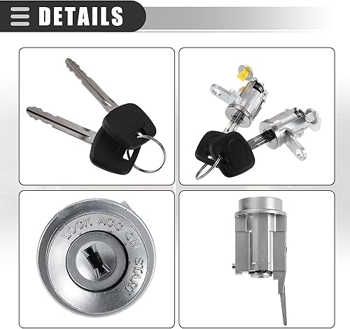 Miniatura 7 de Motoforti Kit de cilindro de bloqueo, cilindro de bloqueo de encendido, cilindro de bloqueo de puerta, para Toyota Tacoma 1995-2004, metal, con 2