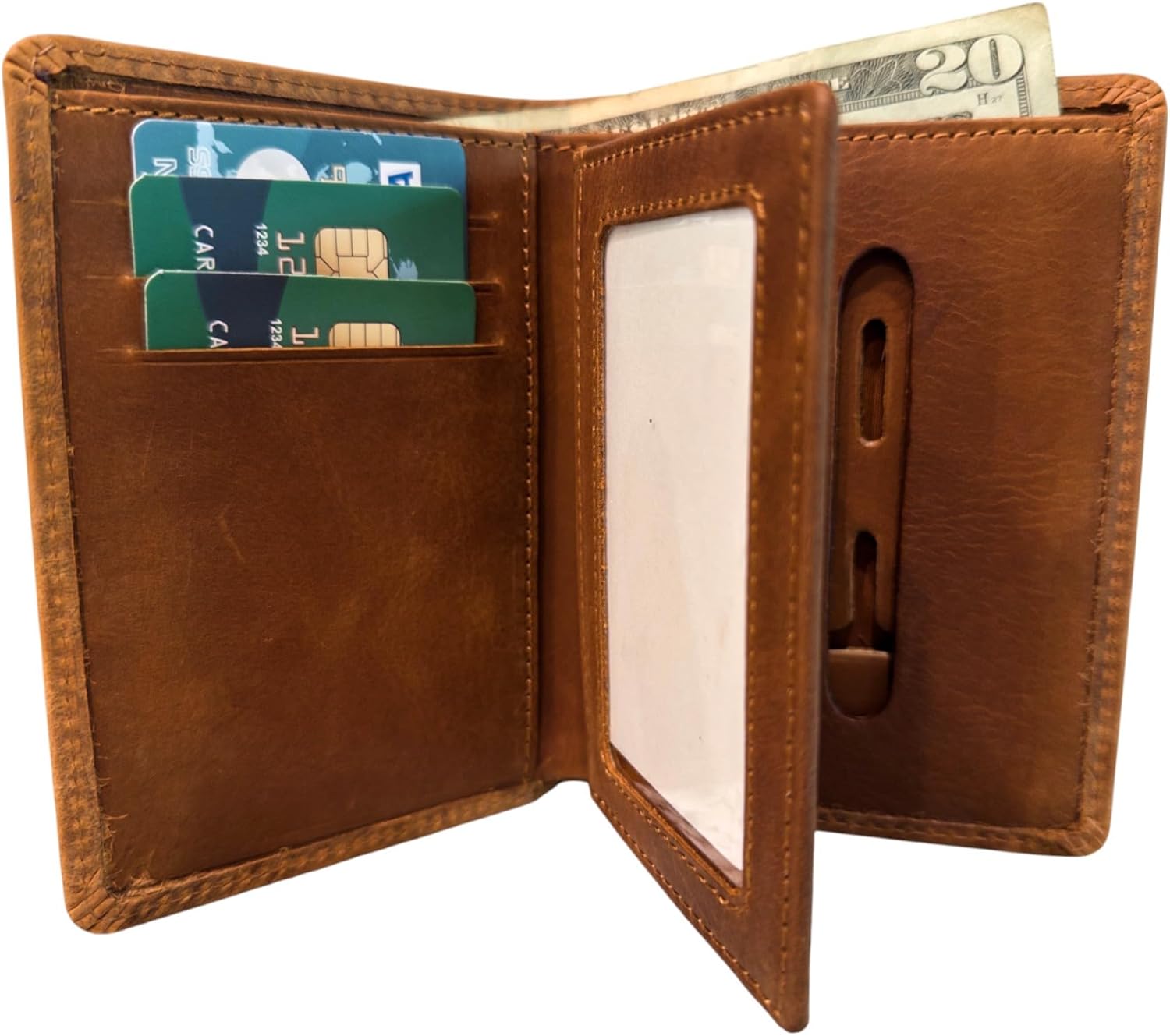 PD Holsters and Wallets Law Enforcement Badge Wallet, Full Grain Leather, Fits Any Shape Badge with Pin Back -Saddle Brown