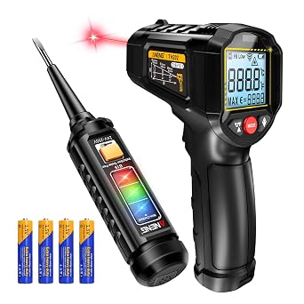 ANENG Infrared Thermometer,Digital Non Contact Laser Temperature Gun, for Industrial,Meat,Pizza Oven,Reptile,BBQ,Refrigerator,Kitchen,with Backlit LCD,-58F1112F-50C600C&B15 Voltage Tester