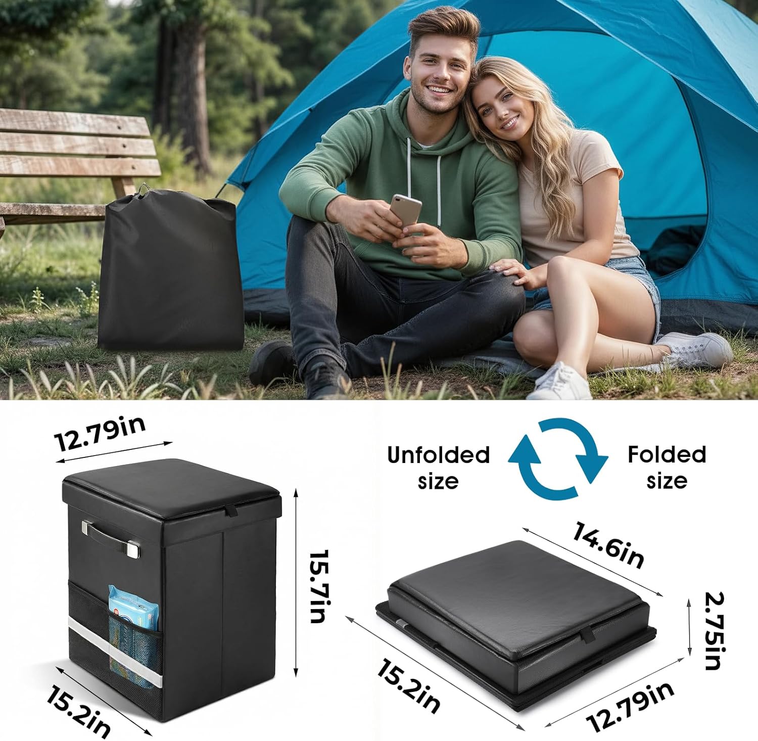 2026 Upgraded XL Portable Toilet for Adults, Large Camping Toilet with Lid and Carry Bag, Tall portable potty for Camping, Hiking, Beach, Car Travel, Truck, RV, Road Trips