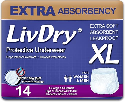 Miniatura 10 de LivDry Ropa interior para incontinencia para adultos, pañales de absorción extra para adultos, protección contra fugas, talla M, paquete de 19