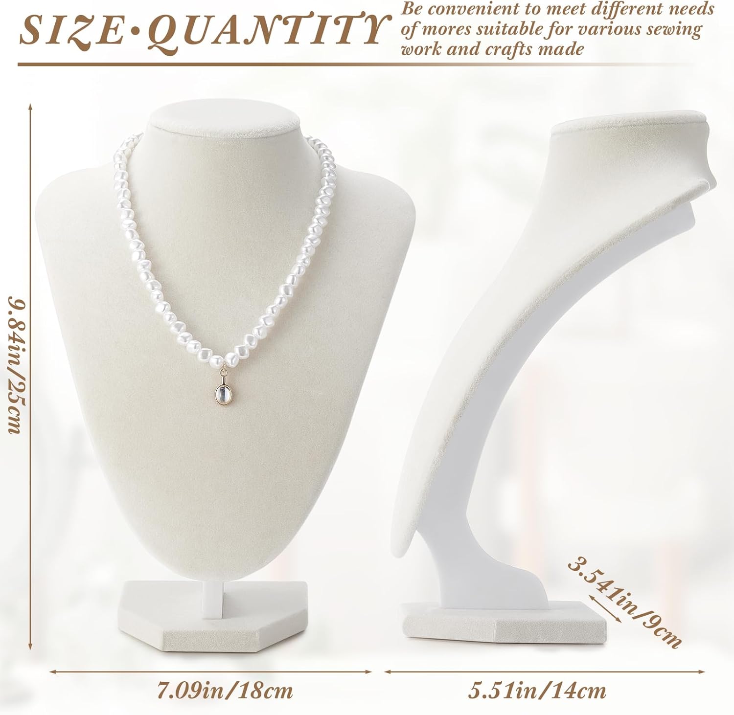 6 Pcs Necklace Display Stand Necklace Holder Jewelry Bust Display Stands for Selling Home Store Trade Shows Photography Props Retail(Beige,Velvet) - Image 2