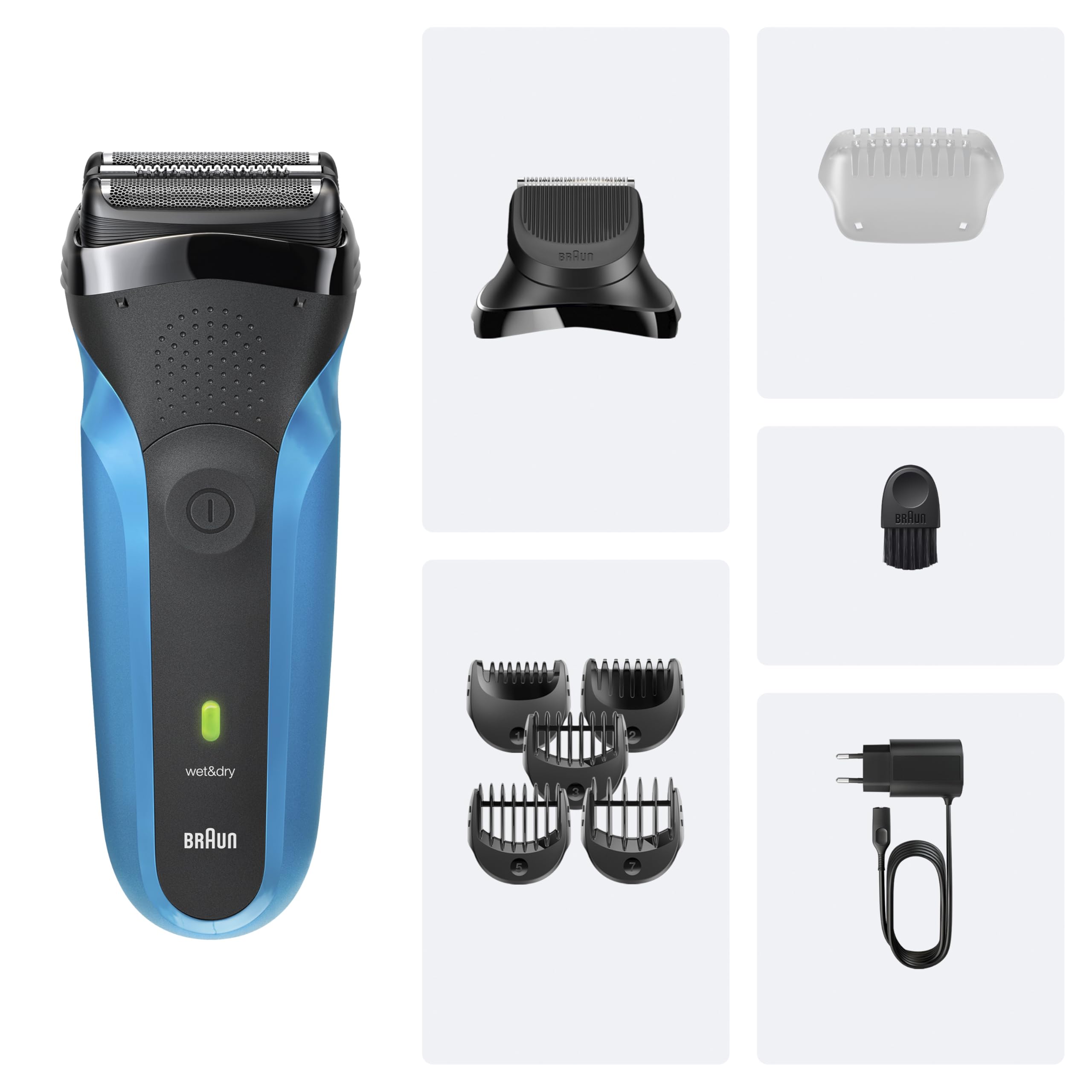 Braun Series 3 Afeitadora Eléctrica Hombre, 310BT, Azul - Máquina de Afeitar Barba en Seco Y en Mojado, Recargable, 2 Láminas, Cabezal de Recortadora de Barba, 30 Min de Autonomía, Carga Rápida