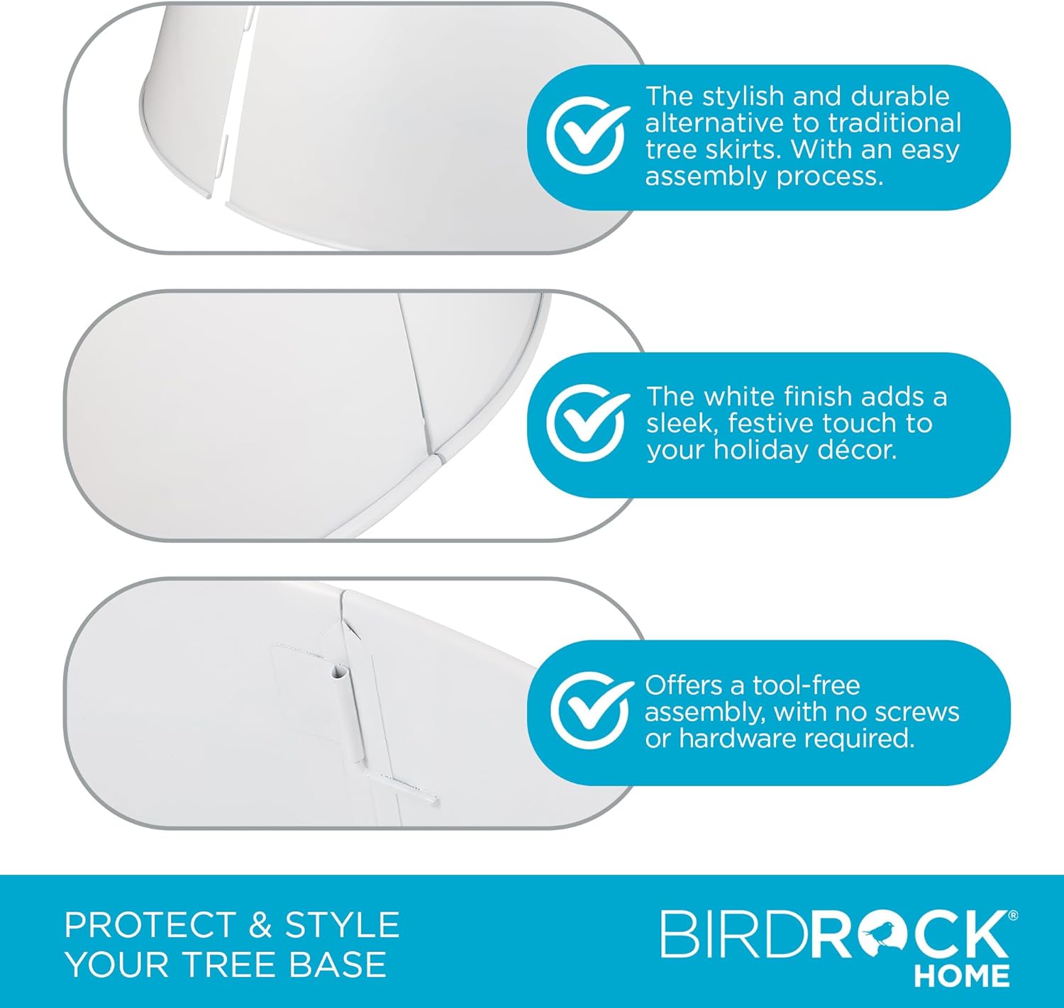 BIRDROCK HOME 4-Panel Christmas Tree Collar - White - Metal Holiday Skirt Decor - Water Base Protection from Pets