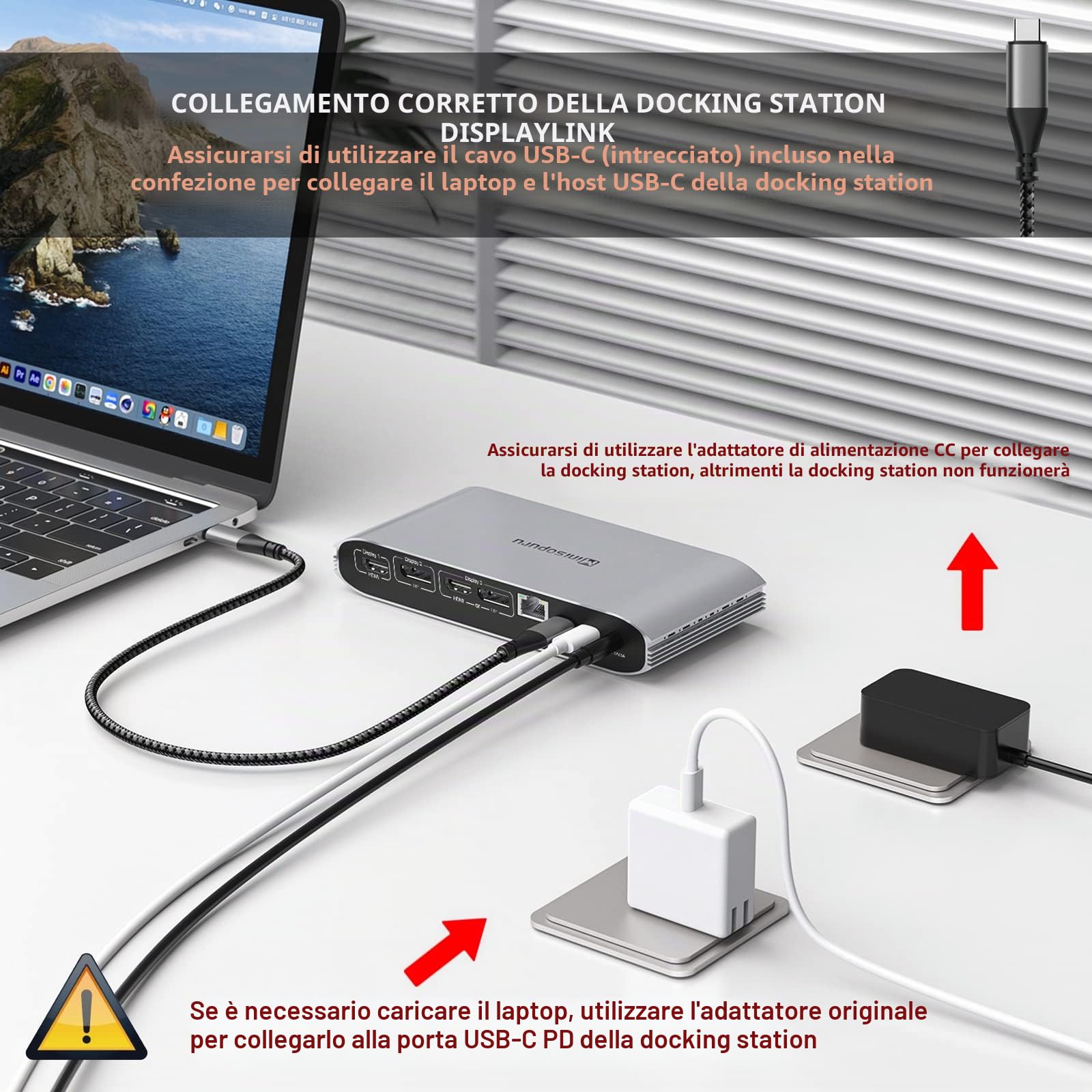 Minisopuru USB C Docking Station (13 IN 1), Displaylink Triple Display Docking Station per MacBook M1/M2/M3/M4/Windows, con 2 HDMI e 2 DisplayPort, 100W PD, dati USB-C, Ethernet, audio, 4 porte USBA