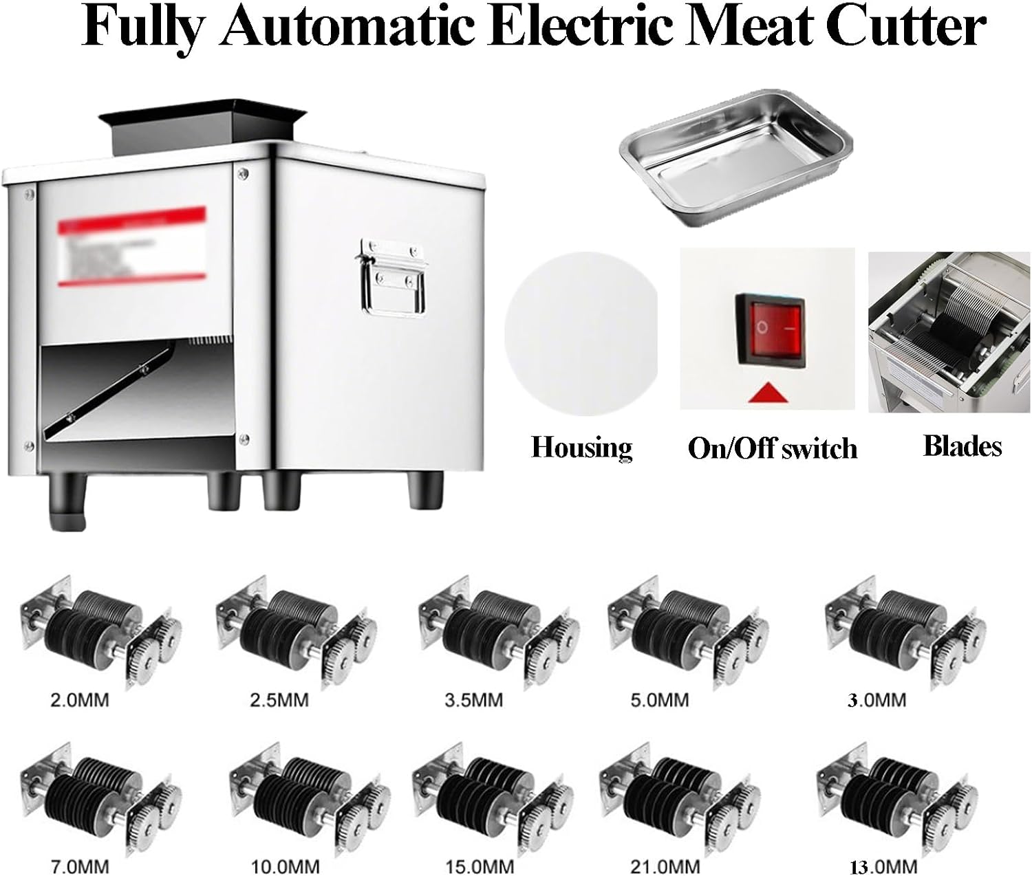 Commercial Meat Slicer, 850W Automatic Meat Slicer Machine, Professional Food Cutter with Adjustable Thickness From 2.25 to 20mm Slices Strips Cubes 3 in 1