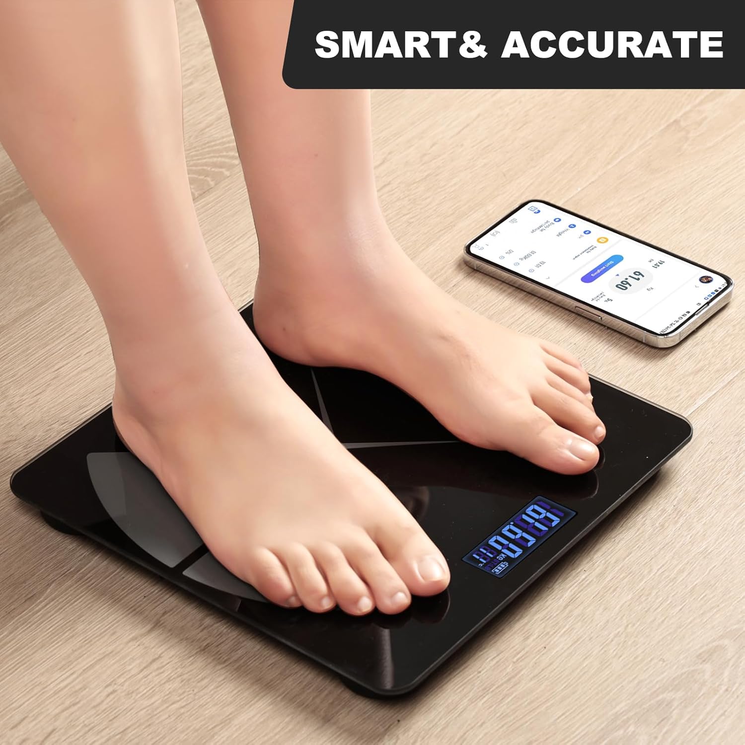APP Body Fat Scale Intelligent Weight Scale Body Scale Rechargeable Intelligent Weight Scale, Digital Bathroom Scale with Smartphone Application Body Composition Monitoring Health Analyzer (Black)