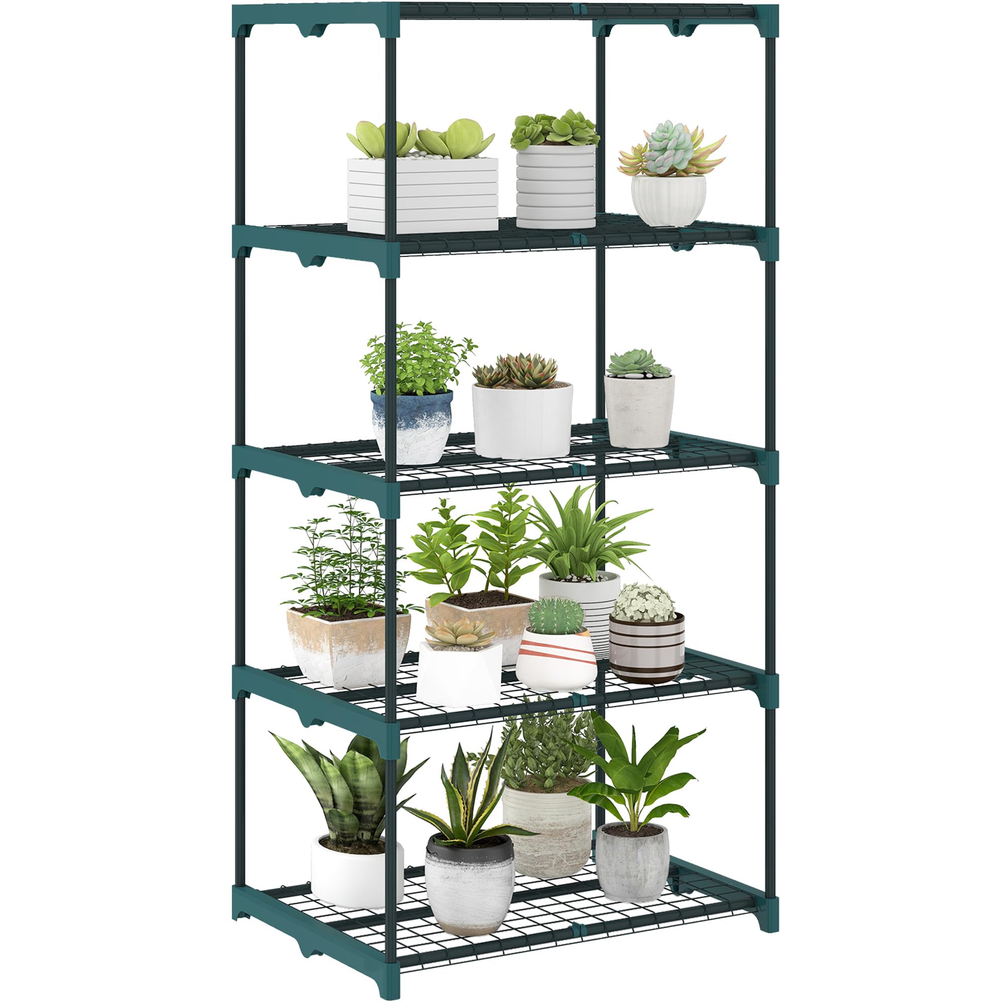 Outsunny Soporte para Plantas de 5 Niveles Acero 67x49x138 cm Verde Oscuro | Estantería para Plantas de Acero, Estantes de Rejilla, Estantería para Macetas, Interior y Exterior