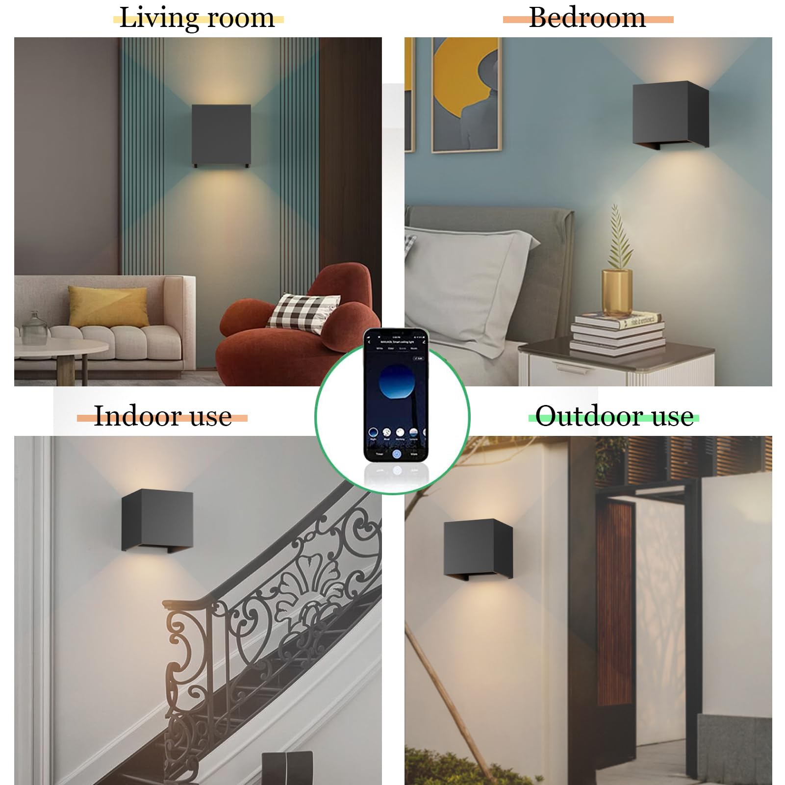Klighten 2 PCS LED Wandleuchte Alexa,14W Smart Home Wandlampe Alexa Dimmbar 3000K-6000K Steuerbar via App,IP65 wandlampe alexa Mit Einstellbar Abstrahlwinkel LED Wandleuchte Innen & Außen,Schwarz