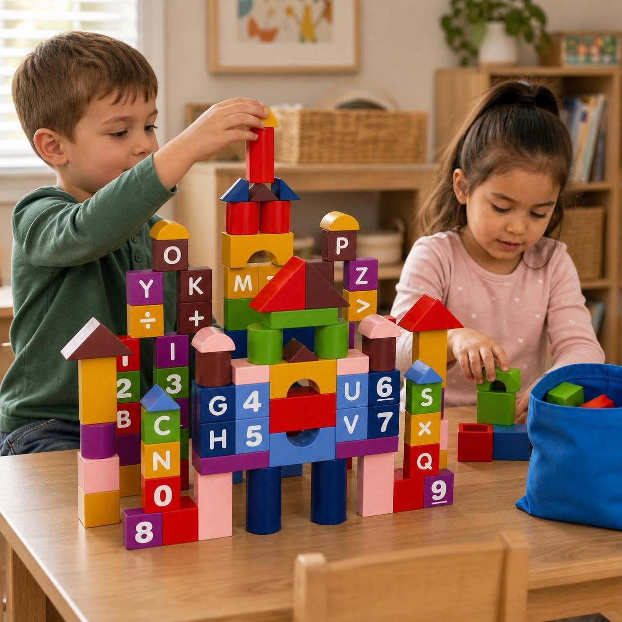 Blocs Construction Bois, Jouet Éducatif , 108 pièces, emballage individuel