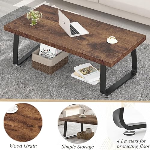 Miniatura 3 de HSH Mesa de café de madera, mesa de centro industrial rectangular, mesa de café minimalista moderna para sala de estar, mesa de té y cóctel de