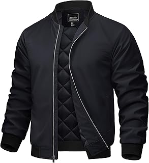 TACVASEN Men's Bomber Jackets Full Zipper Spring Fall Jacket Windproof Water Resistant Winter Warm Padded Coats