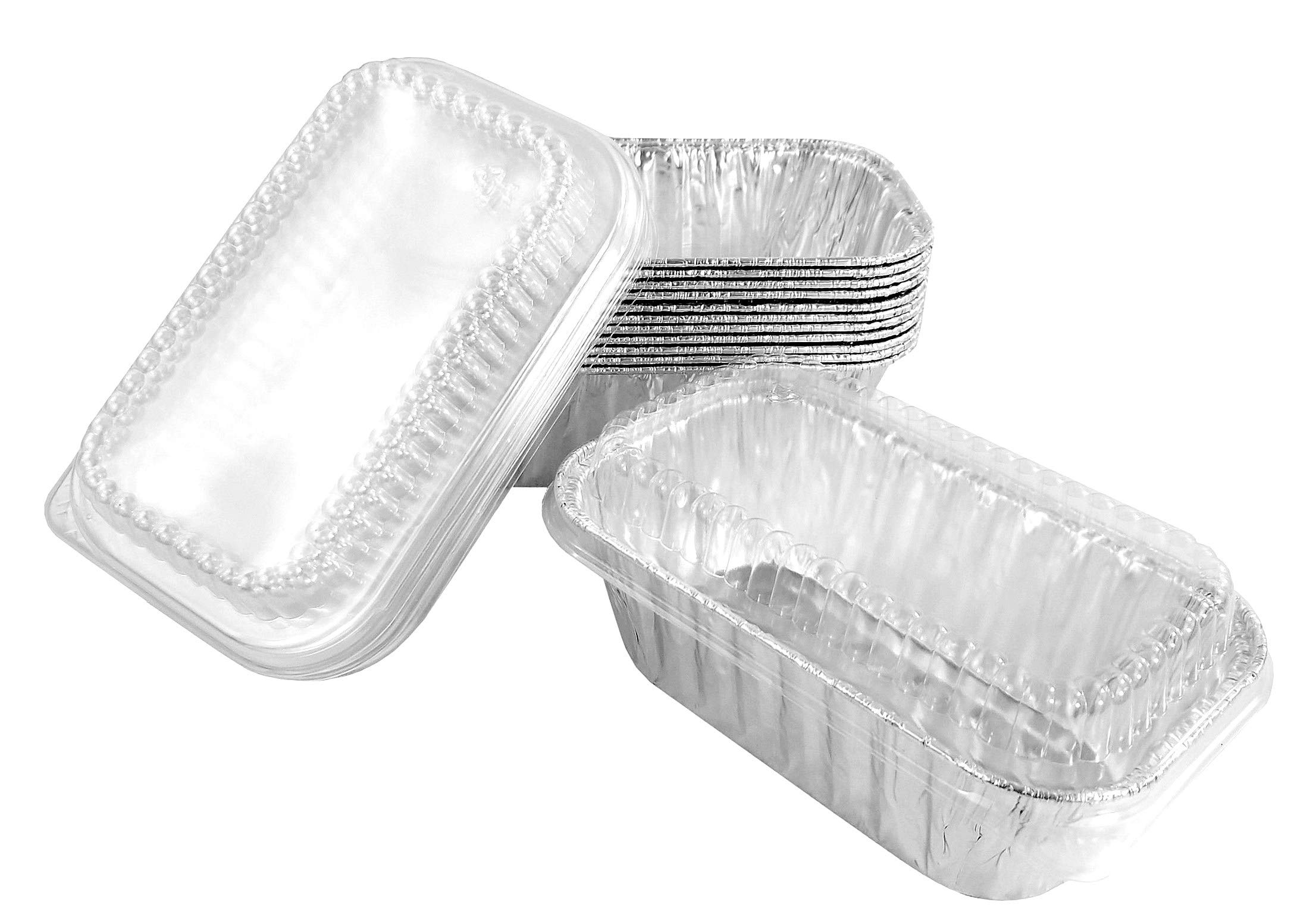 PACTOGO Mini moldes desechables de papel de aluminio con tapas transparentes de cúpula baja (paquete de 100 juegos)
