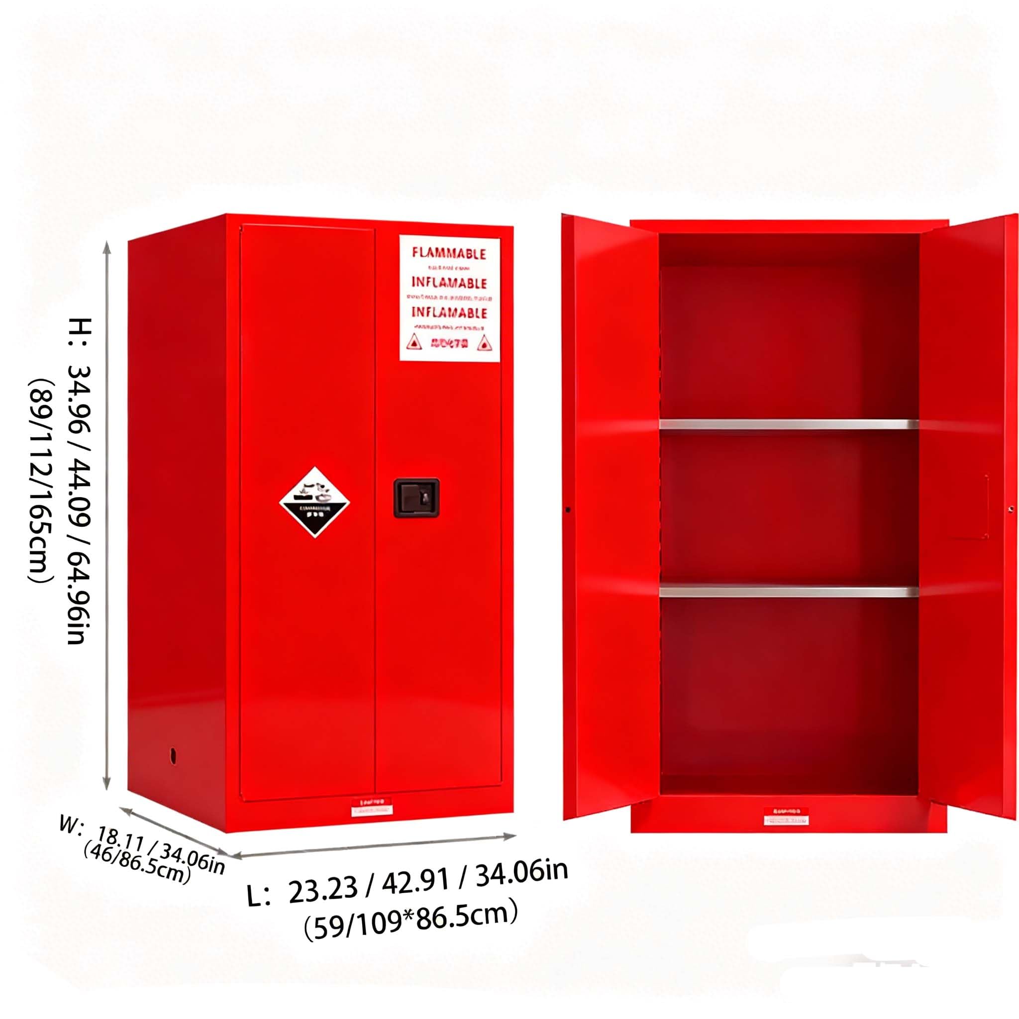 Armario de Seguridad Contra Incendios de Doble Capa, con Cerradura de Enlace de 3 Puntos y Cubeta Antigoteo para Almacenamiento de Productos Químicos Peligrosos, Armario para red 44.09×42.91×18.11in
