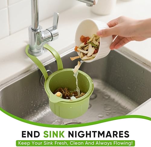 Miniatura 3 de Colador colgante de residuos de alimentos para fregadero, cesta coladora de fregadero con descarga de prensa, diseño autolimpiante, colador de
