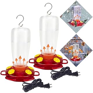 Heated Hummingbird Feeders for Outdoors, 15 Ounces Plastic Heated Hummingbird Feeder for Winter, 2-in-1 Outdoors Hanging & Window Suction Cup Design with 4 Feeding Ports (2 Pack) - Amazon product rated Grade A