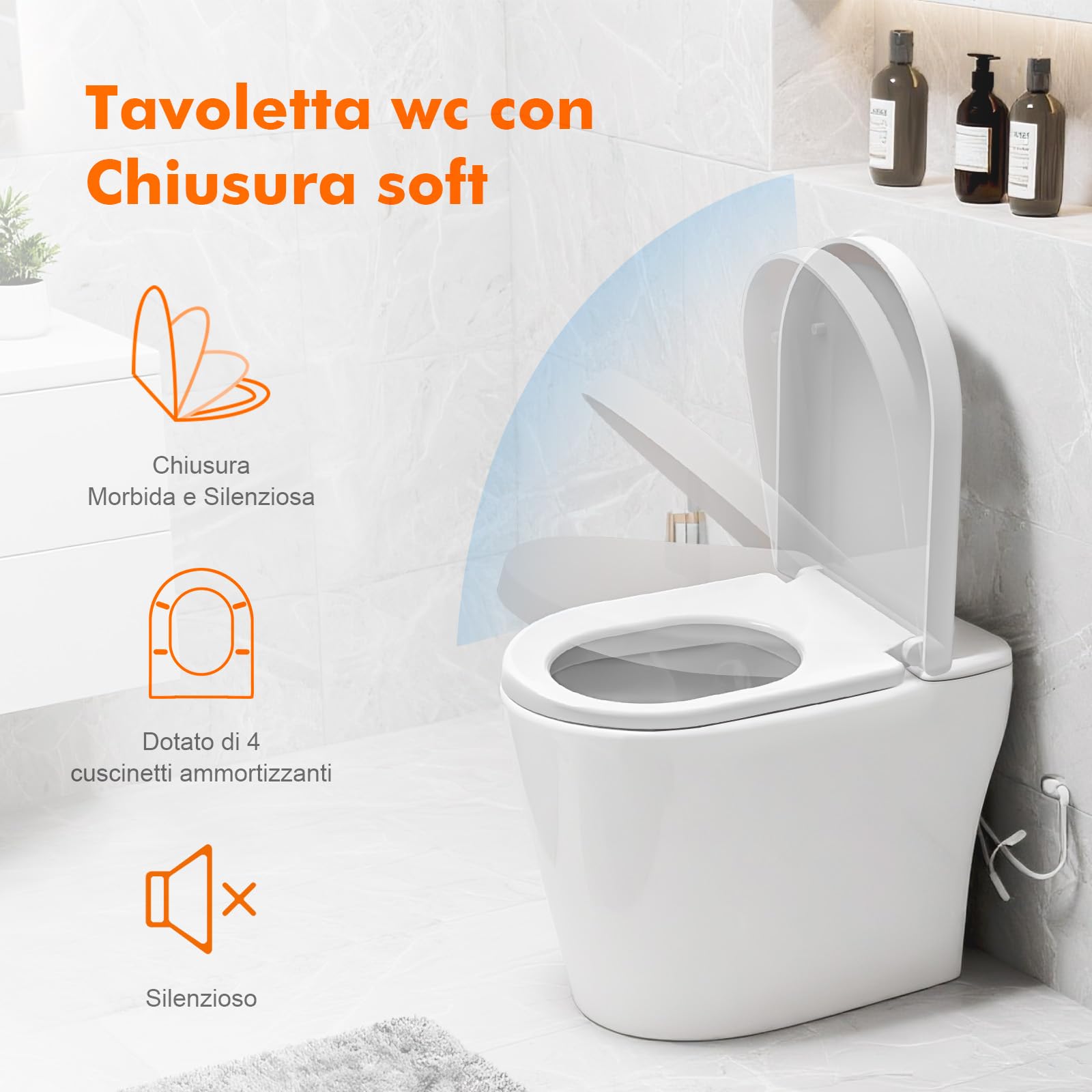 Ibergrif M41001 Sedile WC, Copriwater Universali D Forma,Tavoletta WC Chiusura Ammortizzata, Rapido Montaggio,Plastica Antibatterico Facile da Pulire, Bianco, 468 x 361 x 42 mm