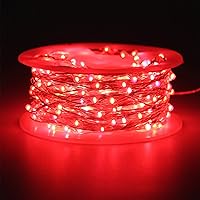 Vista 88 de RUICHEN Guirnalda de luces LED con cable plateado de 99 pies, 300 luces LED con carrete, color naranja