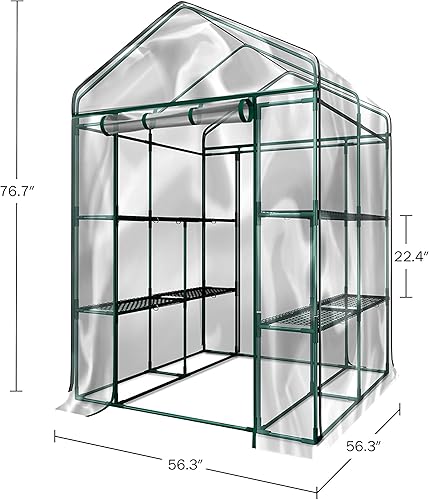 Vista 9 de Invernadero completo para interior y exterior con 8 estantes resistentes.