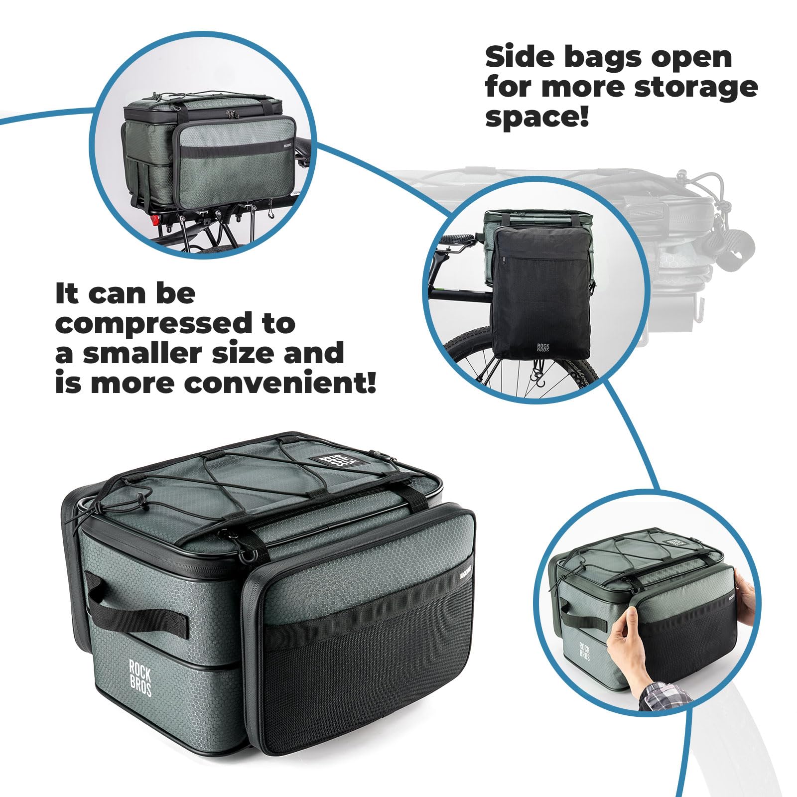 ROCKBROS Road to Sky Bolsa Trasera para Bicicleta Alforjas Bicicleta Extensible Bolsa Maletero Plegable para Ciclismo Viajes Negro