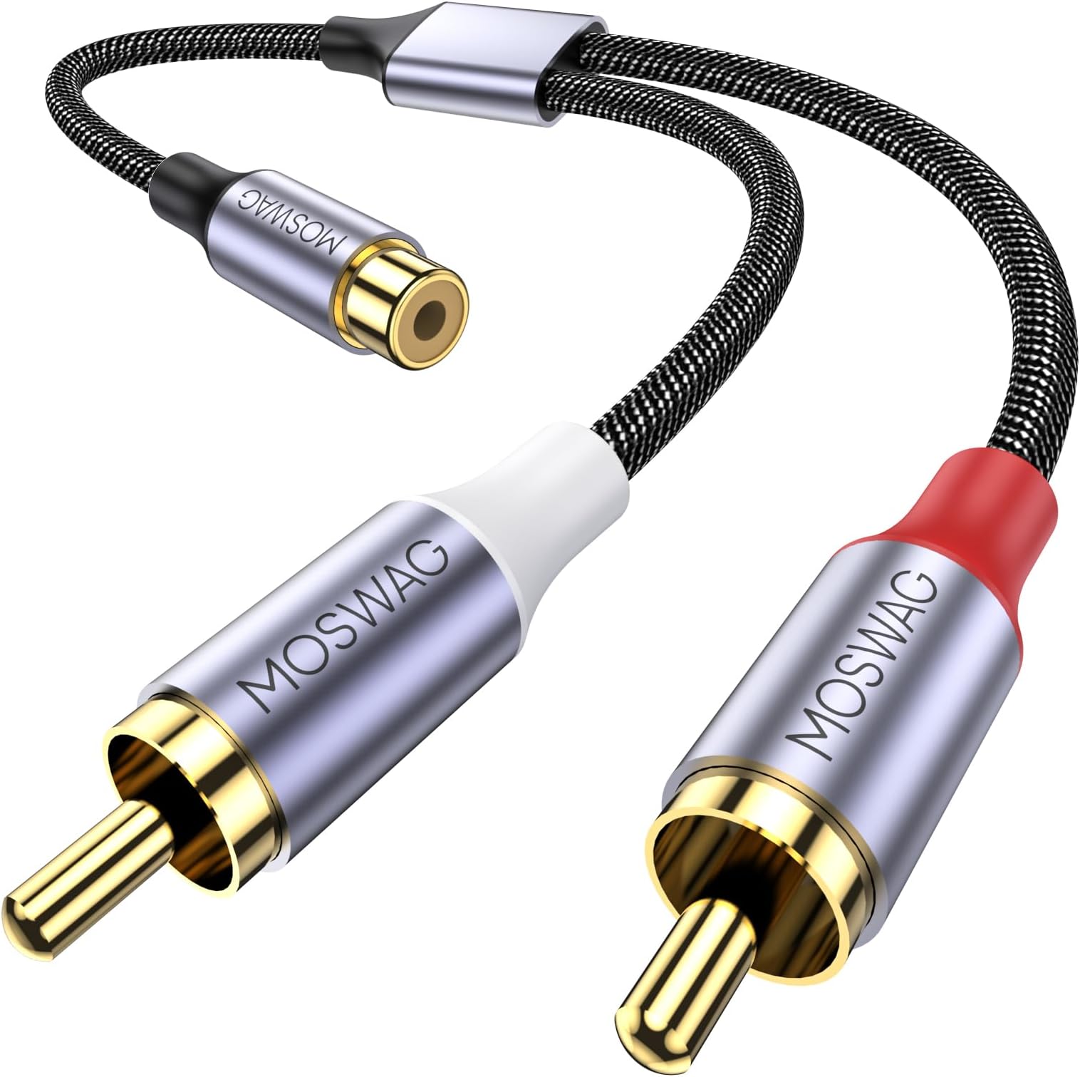MOSWAG RCA Splitter, RCA Y Splitter, 1 Female to 2 Male Audio Speaker Y Adapter Splitter Cable for Amplifiers, CD Player, Subwoofer, Home Theater, HDTV, Gaming Console