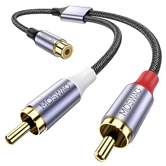 MOSWAG RCA Splitter 1 Female to 2 Male, Gold Plated RCA Y Splitter Audio Video Cable Splitter Adapter Extension Cord for Subwoofer, Amplifier, Speaker, Gaming Console, Home Theater, TV, Car Audio