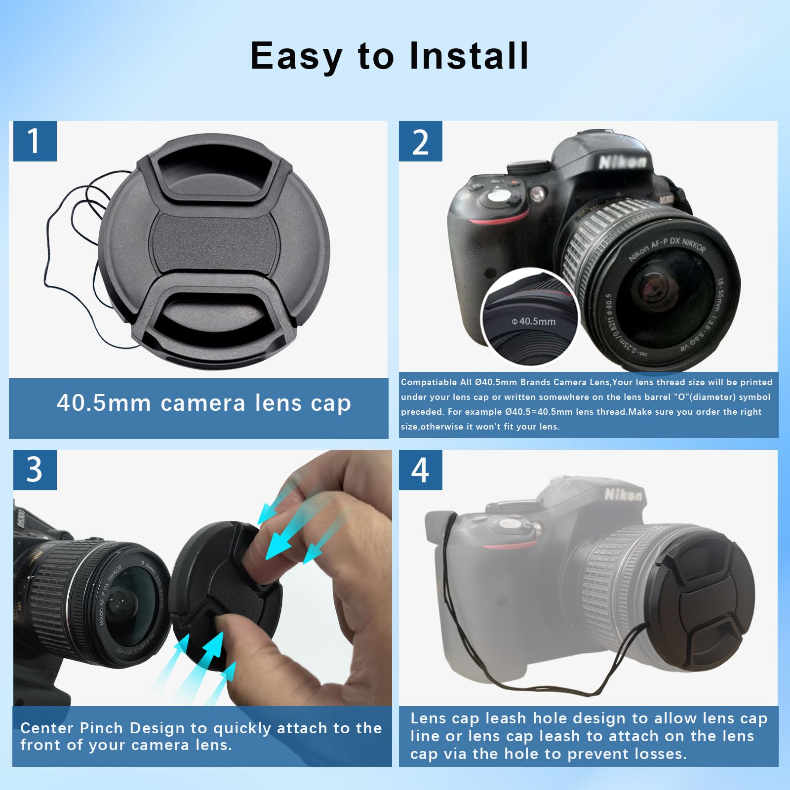 Copriobiettivo da 40.5mm, per Nikon, Canon, Sony e altre fotocamere DSLR (copriobiettivo da 40.5mm)