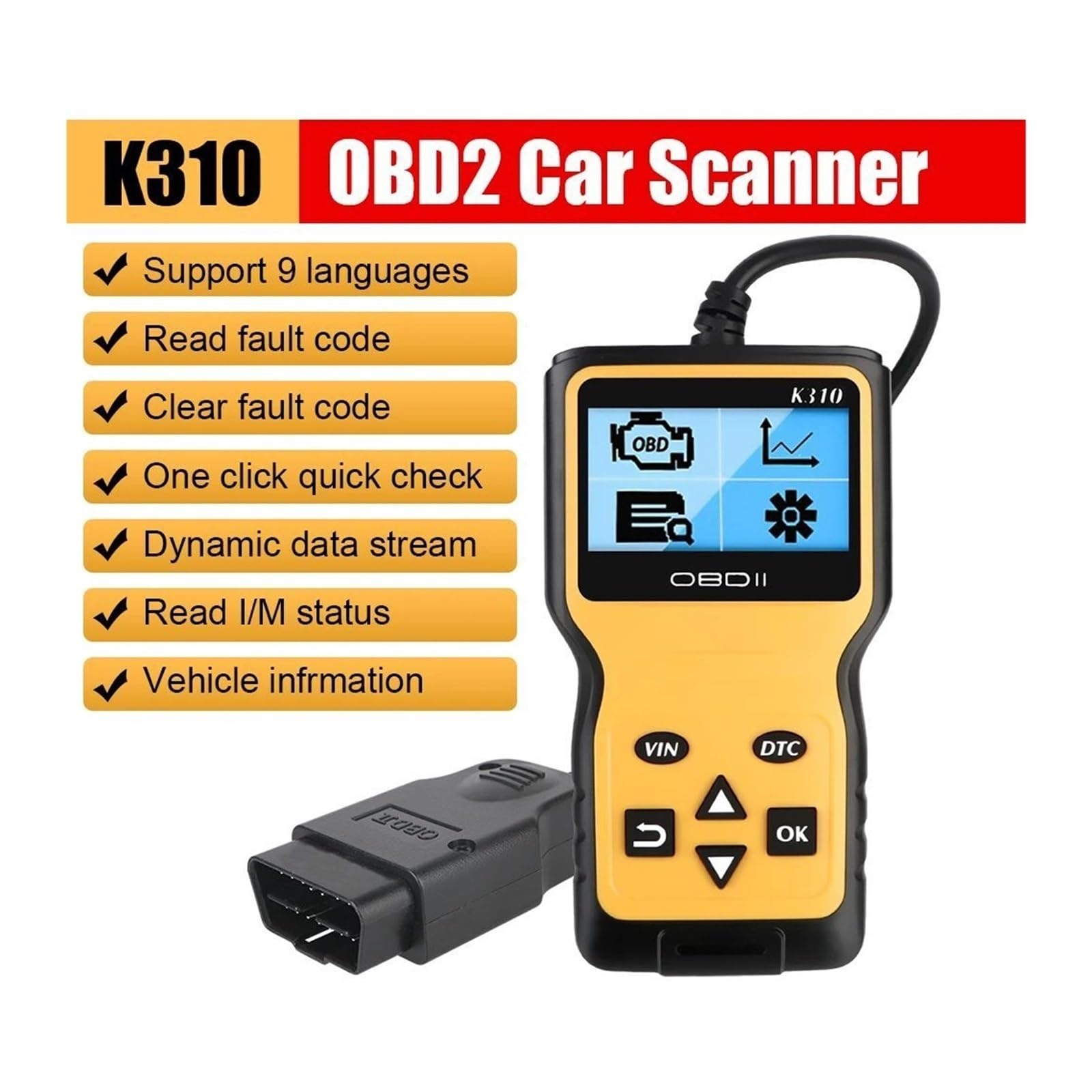 K310 czytnik kodów obd2 narzędzia diagnostyczne samochodów cyfrowy wyświetlacz obd, maszyna diagnostyczna do,Przyjazny dla użytkownika