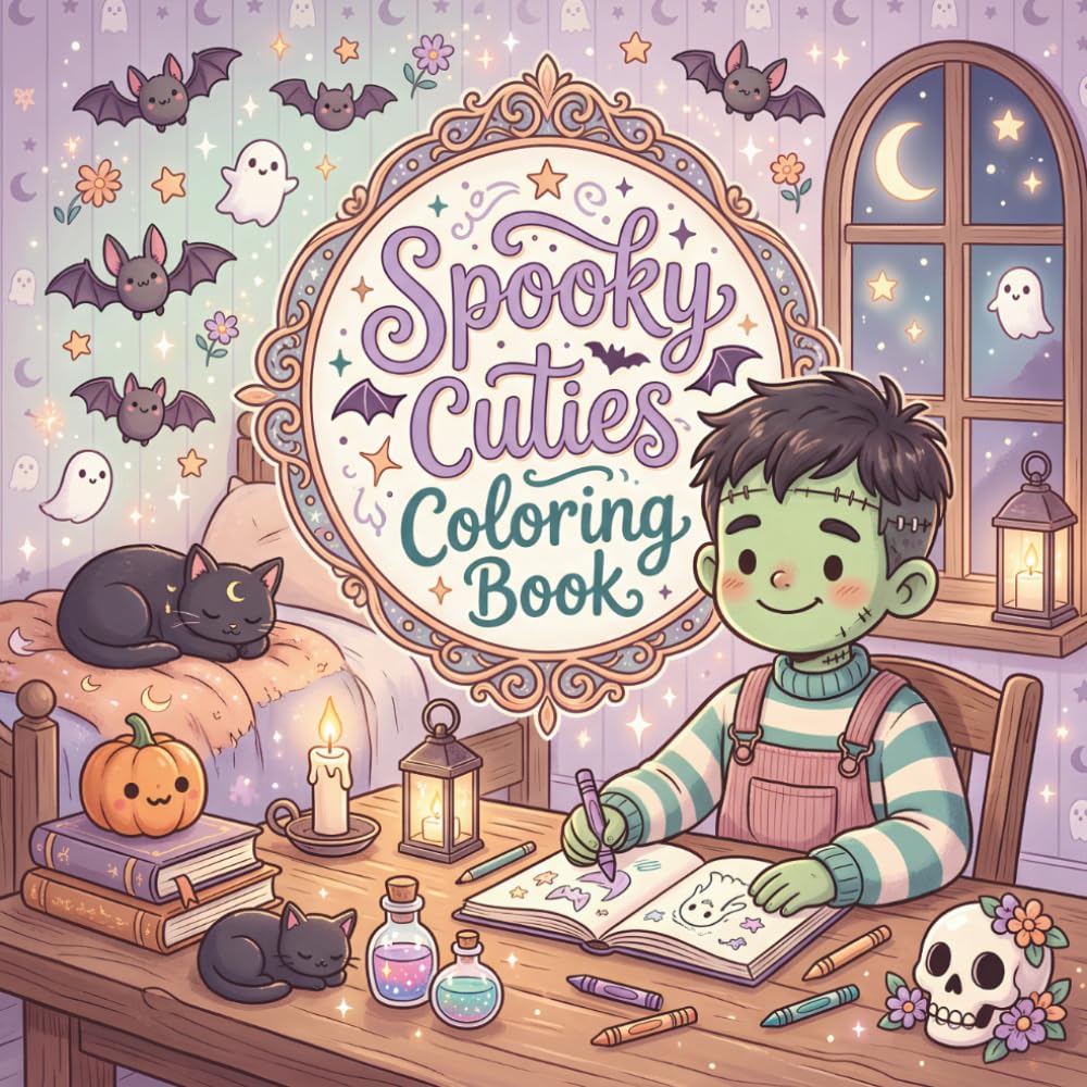 Spooky Cuties Coloring Book: 60 Cozy Kawaii Monster Scenes to Color Featuring Friendly Creatures, Haunted Homes, Sweet Ghosts, Bats, Pumpkins, Magical ... Relaxing Halloween Fun for Teens and Adults