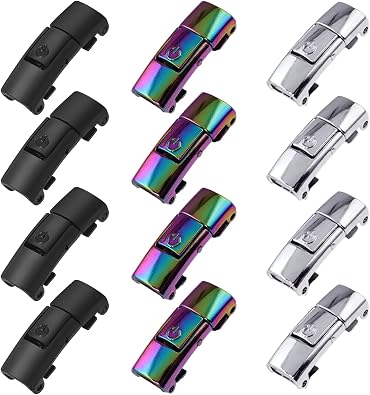 12 Pieces Shoelaces Buckle Lock Metal Quick Easy Shoelace No Tie BuckLe Switch Logo for Kids Adults Shoe Strings Black, Silver and Iridescent