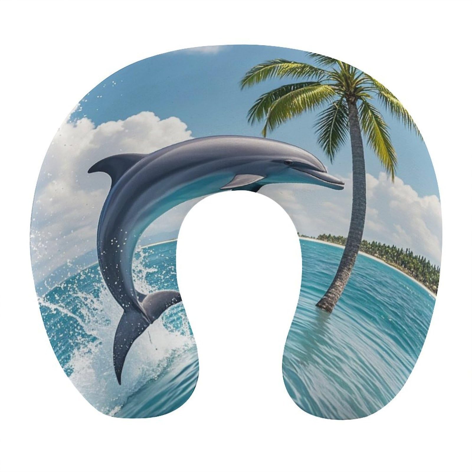 FekiLoot Dolphins and Palm Trees Travel Pillow Comfortable U Shape Memory Foam Pillows Neck and Head Support Portable Travel Neck Pillow Suitable for Planes Trains Self-Driving Cars