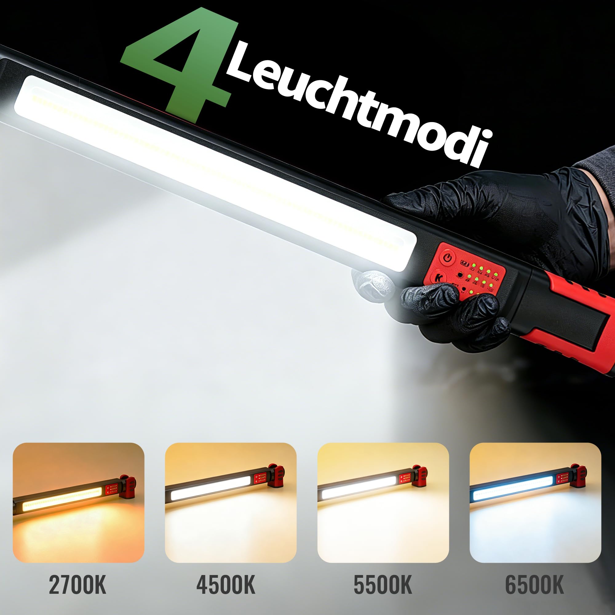 STARBLADE LED Werkstattlampe, Akku Arbeitsleuchte mit Magnet (Red) | IP65/IK07 Wiederaufladbare USB-C Magnetlampe, 7800mAh Motorraumleuchte & Haken für KFZ Auto-Reparatur, Werkstatt, Camping