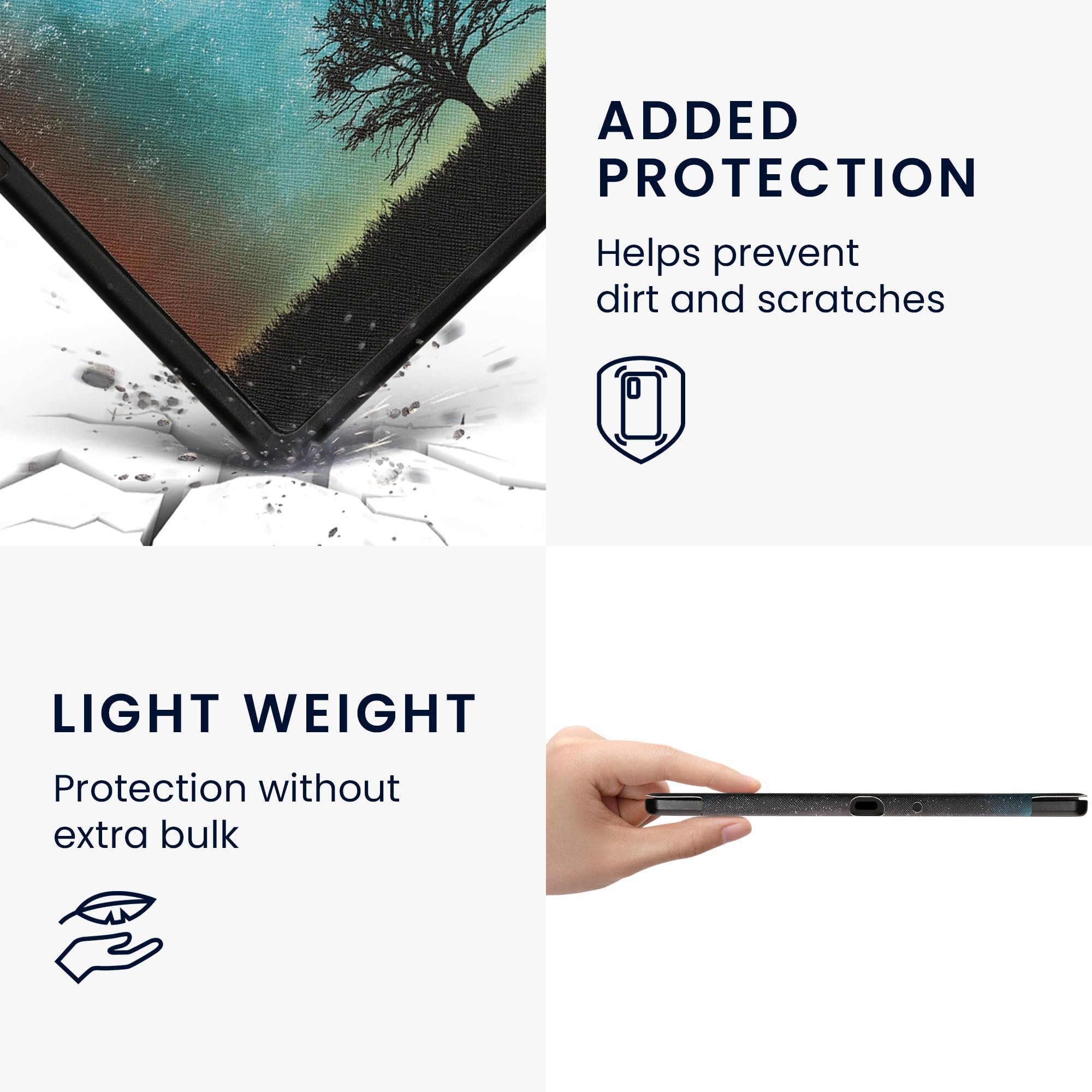 kwmobile Étui Compatible avec Amazon Kindle Scribe (2022/2024) Coque - Étui à Rabat magnétique Tablette eReader Similicuir - Bleu-Gris-Noir