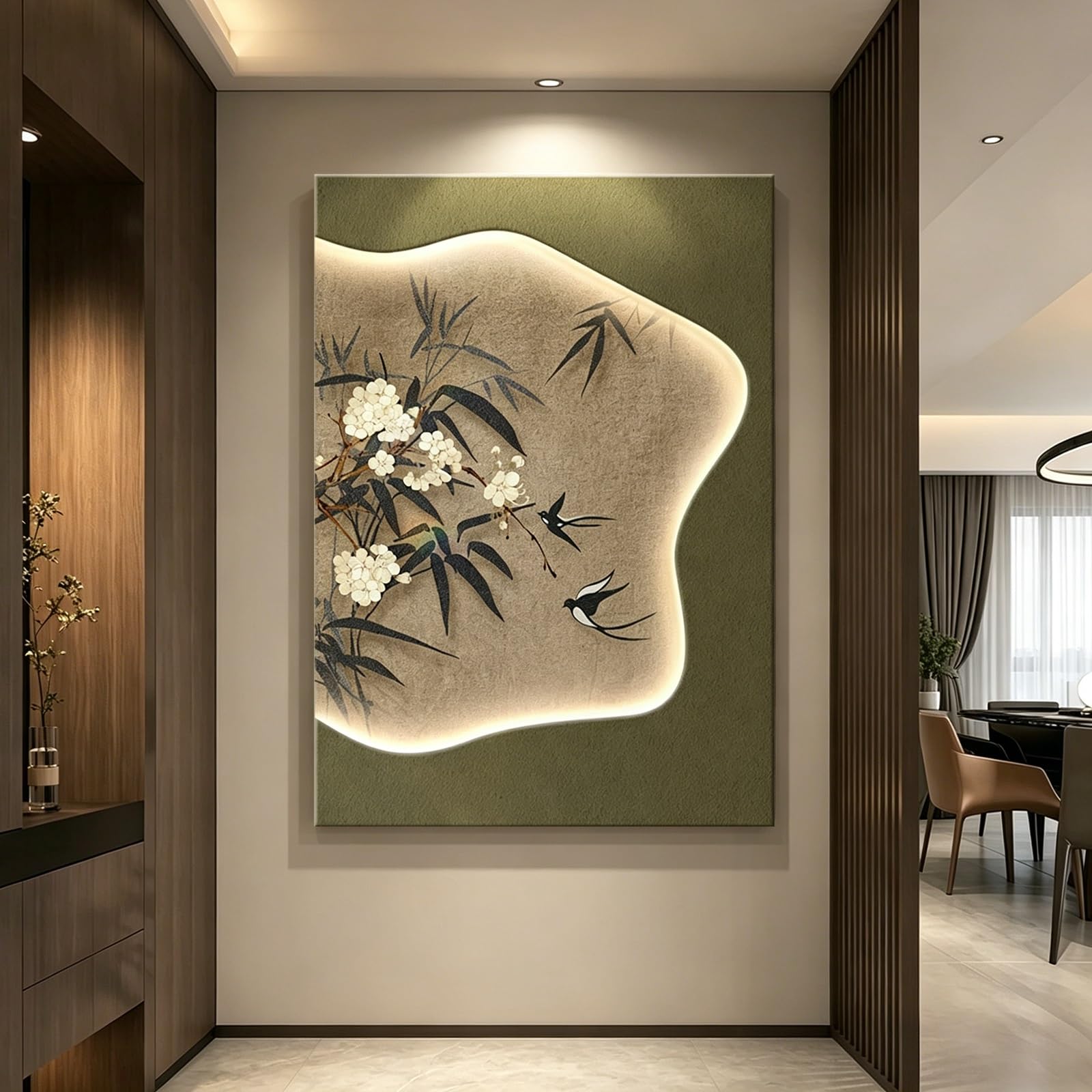 SYXHJTFZ Modern 3D LED Sandstone bamboo Wall Art Decor, Zen Artwork Borderless with LED Lighted for Living Room Hallway Dining Room Bedroom Office Aesthetic(F,100 * 150cm/39.4 * 59.1in)