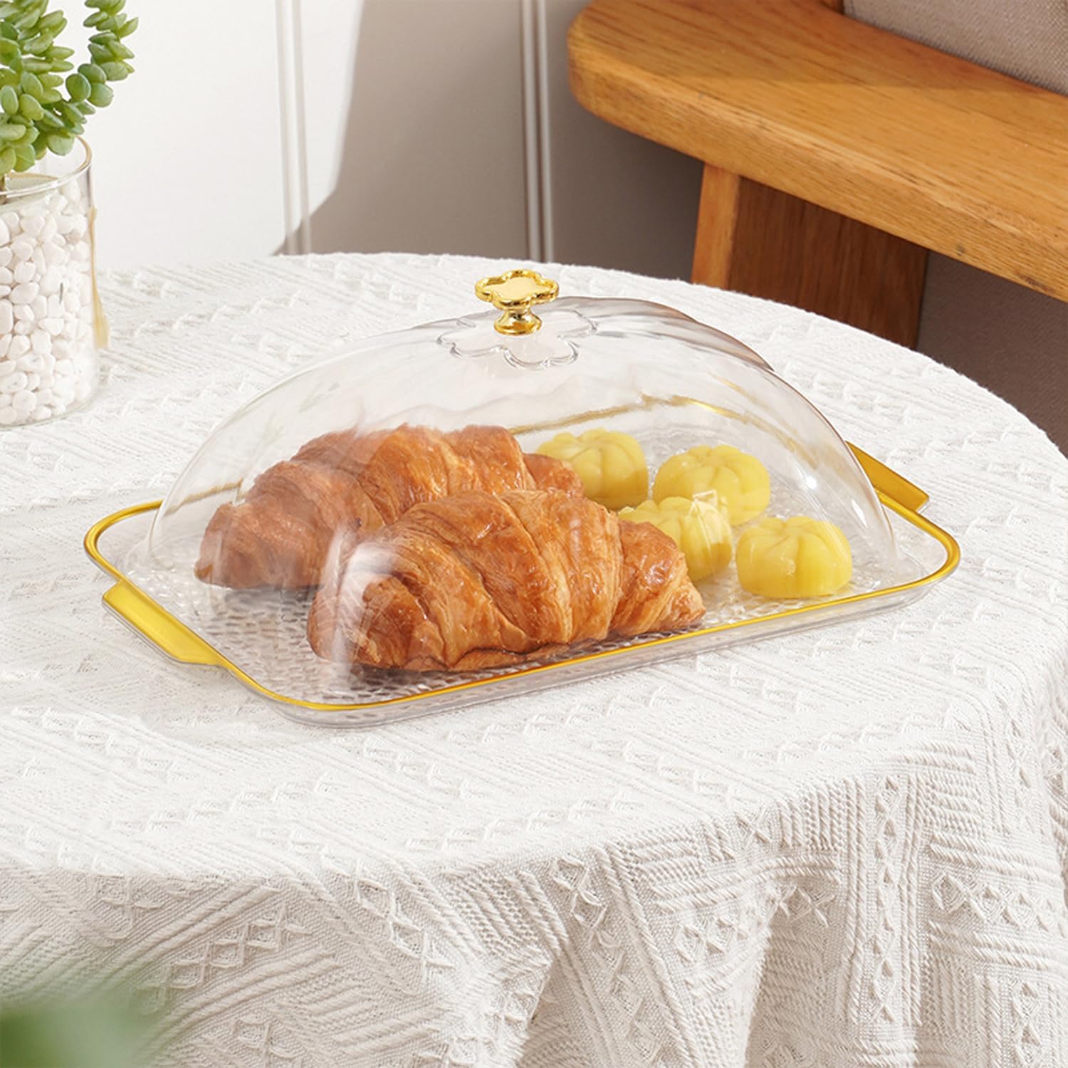 Cake Plate with Dome, Cake Stand with Cover,Plastic Serving Platter Tray with Lid, Shatter-Proof, Perfect for Display, Party, Entertaining (14”Rectang Tray wih Lid)
