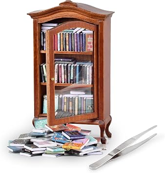 Anxiety Bookshelf, Miniature Bookcase, Stress Bookshelf Mini with 100+ Unique Miniature Books, Mini Brands Books Bookshelf, Gift for Book Lovers